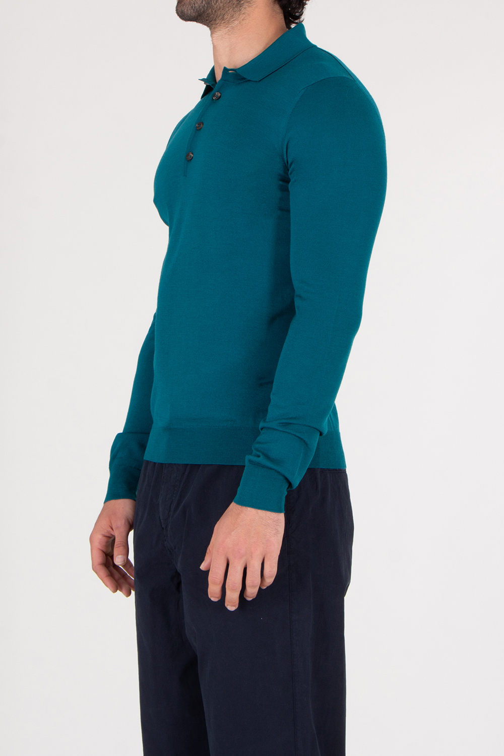 AIDA BARNI Regular Fit Knitted Wool Long Sleeve Polo Shirt