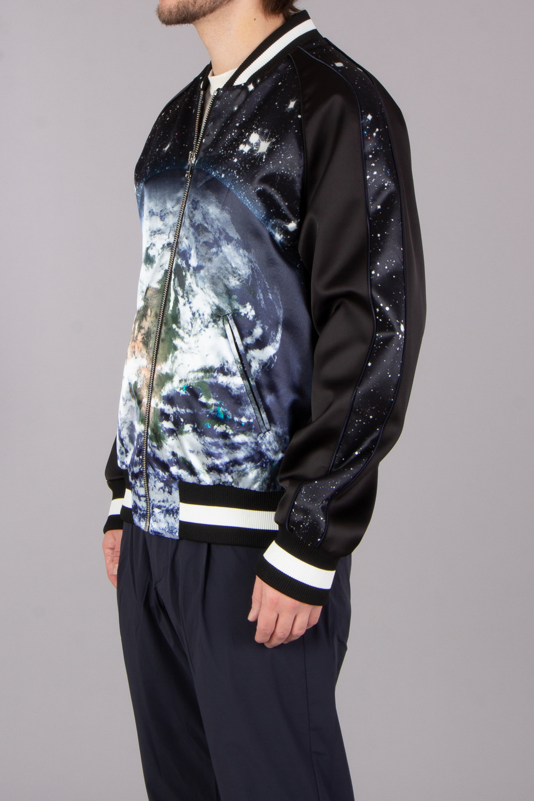 BALMAIN Classic Fit Printed Satin Bomber Jacket BALMAIN Classic Fit Printed Satin Bomber Jacket