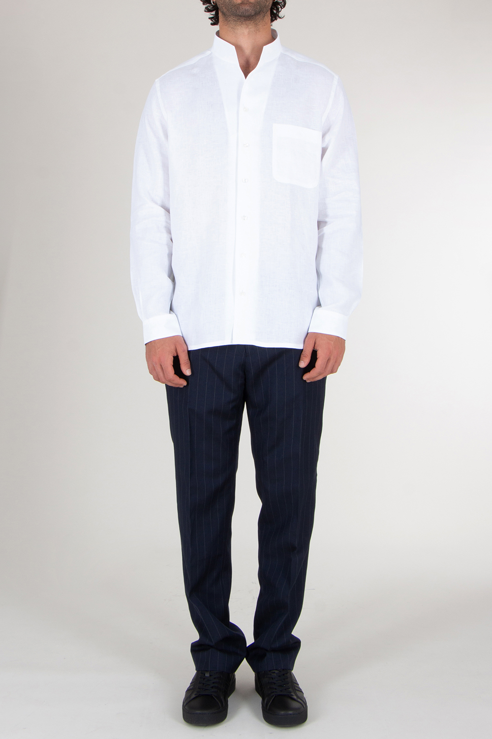 ZEGNA Regular Fit Oasi Lino Stand Collar Shirt