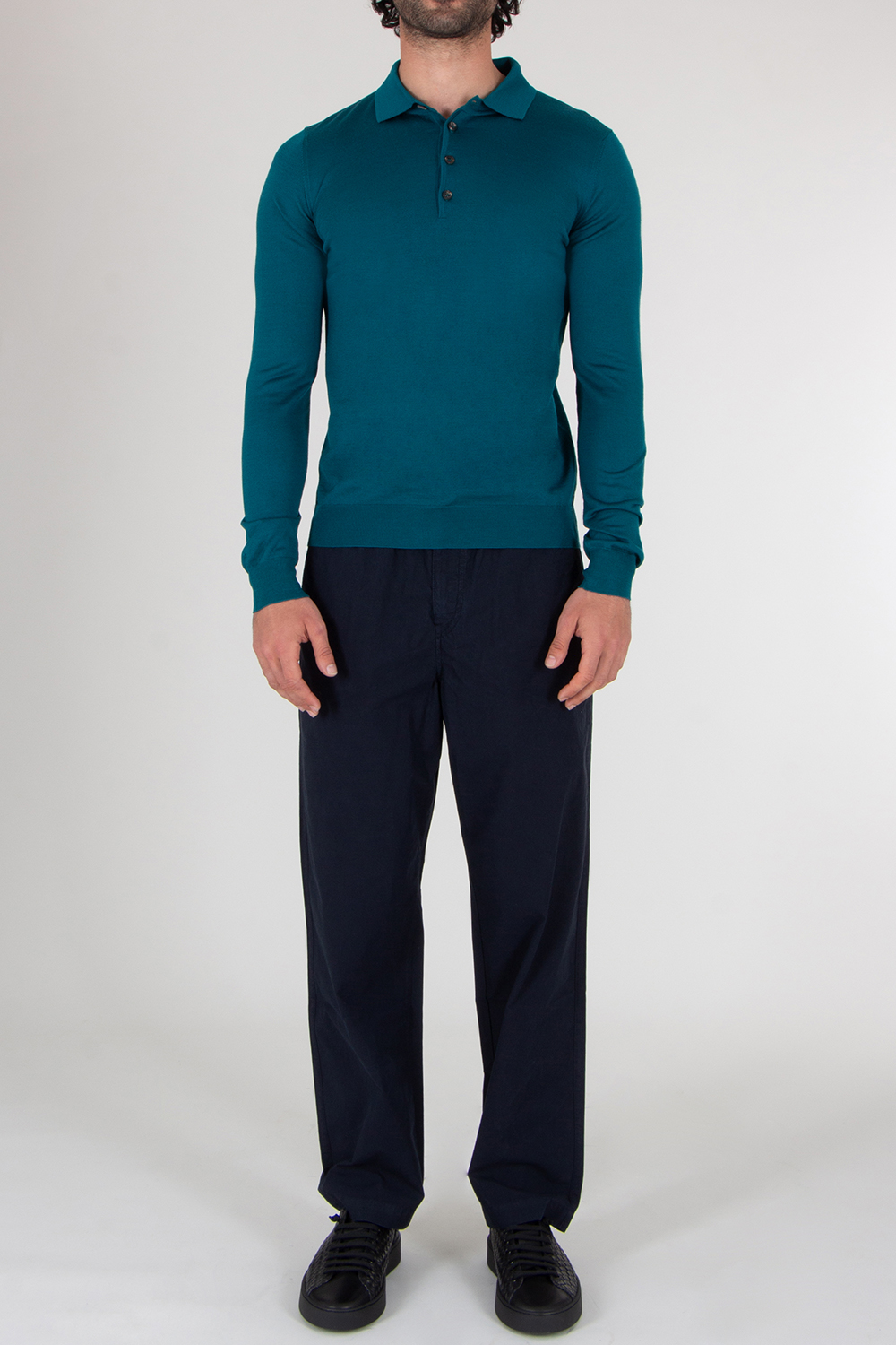 AIDA BARNI Regular Fit Knitted Wool Long Sleeve Polo Shirt