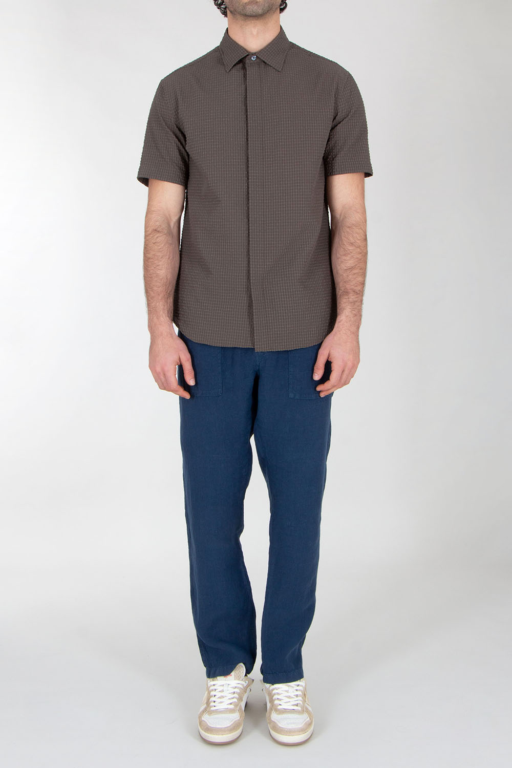 EMPORIO ARMANI Regular Fit Seersucker Short Sleeve Shirt  