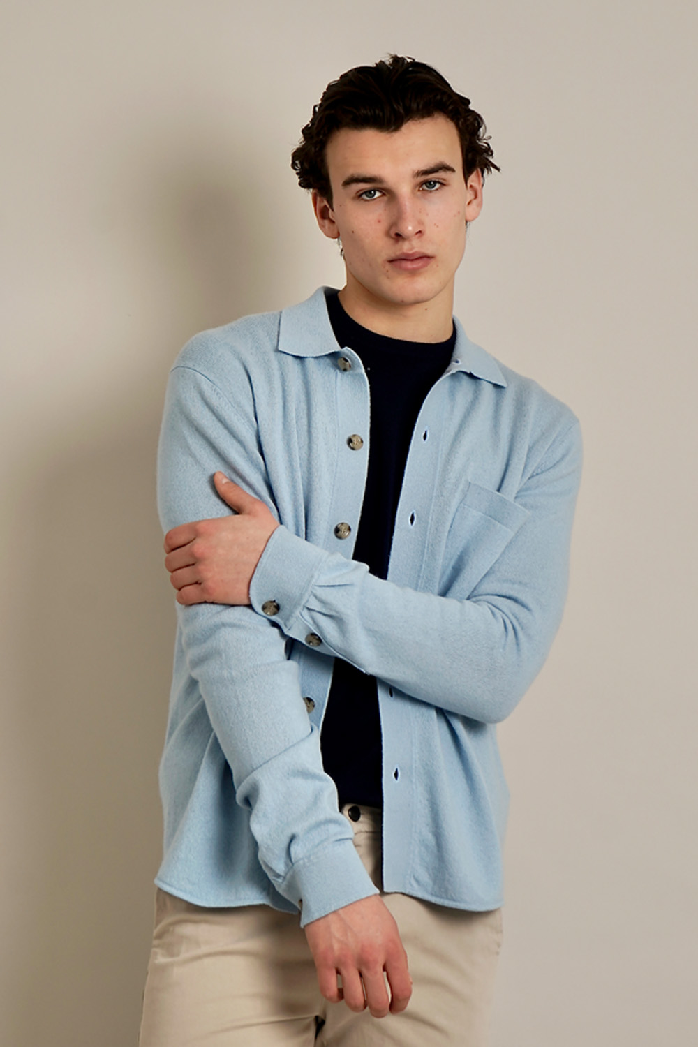 ALLUDE Regular Fit Cotton-Cashmere Blend Knit Shirt