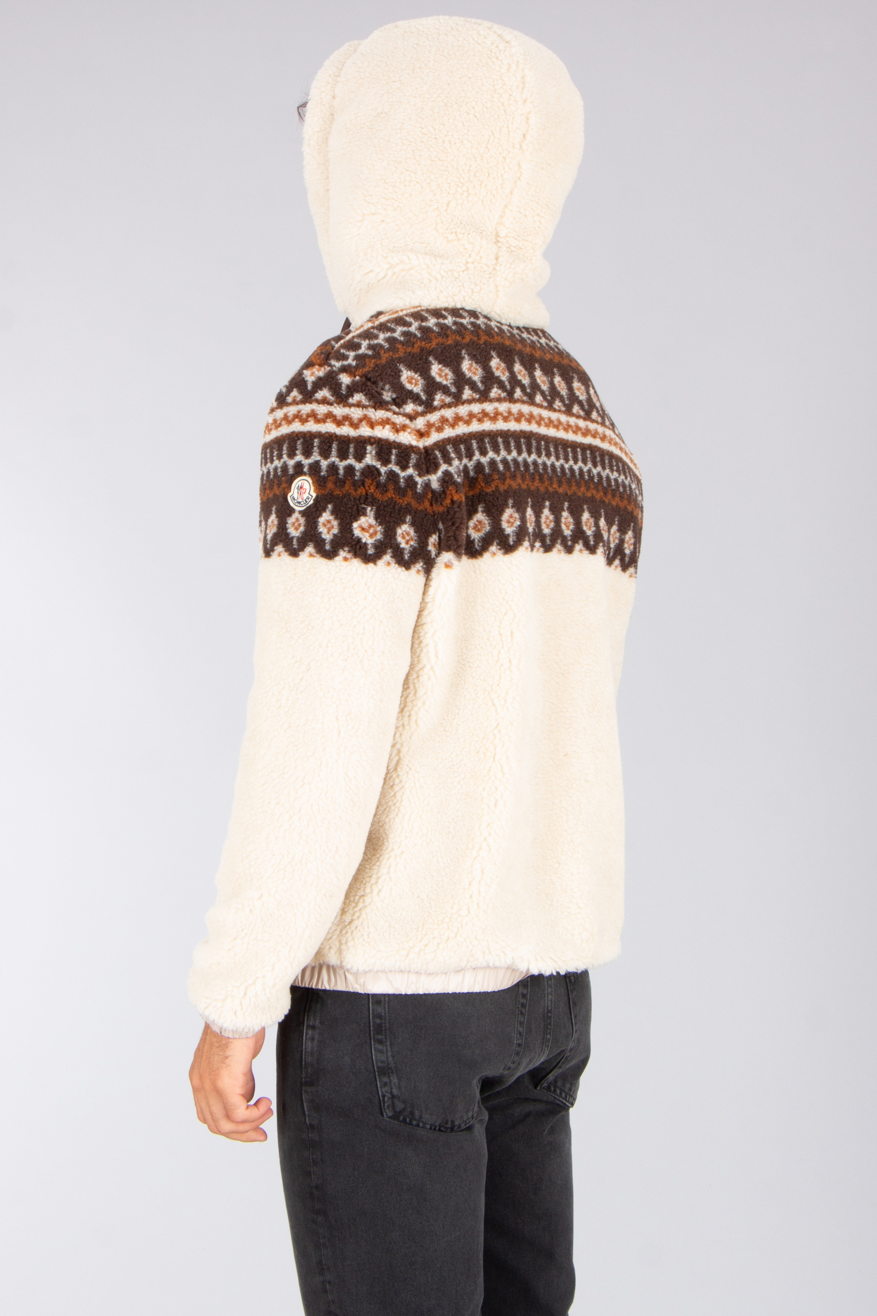 MONCLER Loose Fit Teddy Virgin Wool Blend Jacquard Zip-Up Hoodie Bekleidung, Strickwaren, Pullover