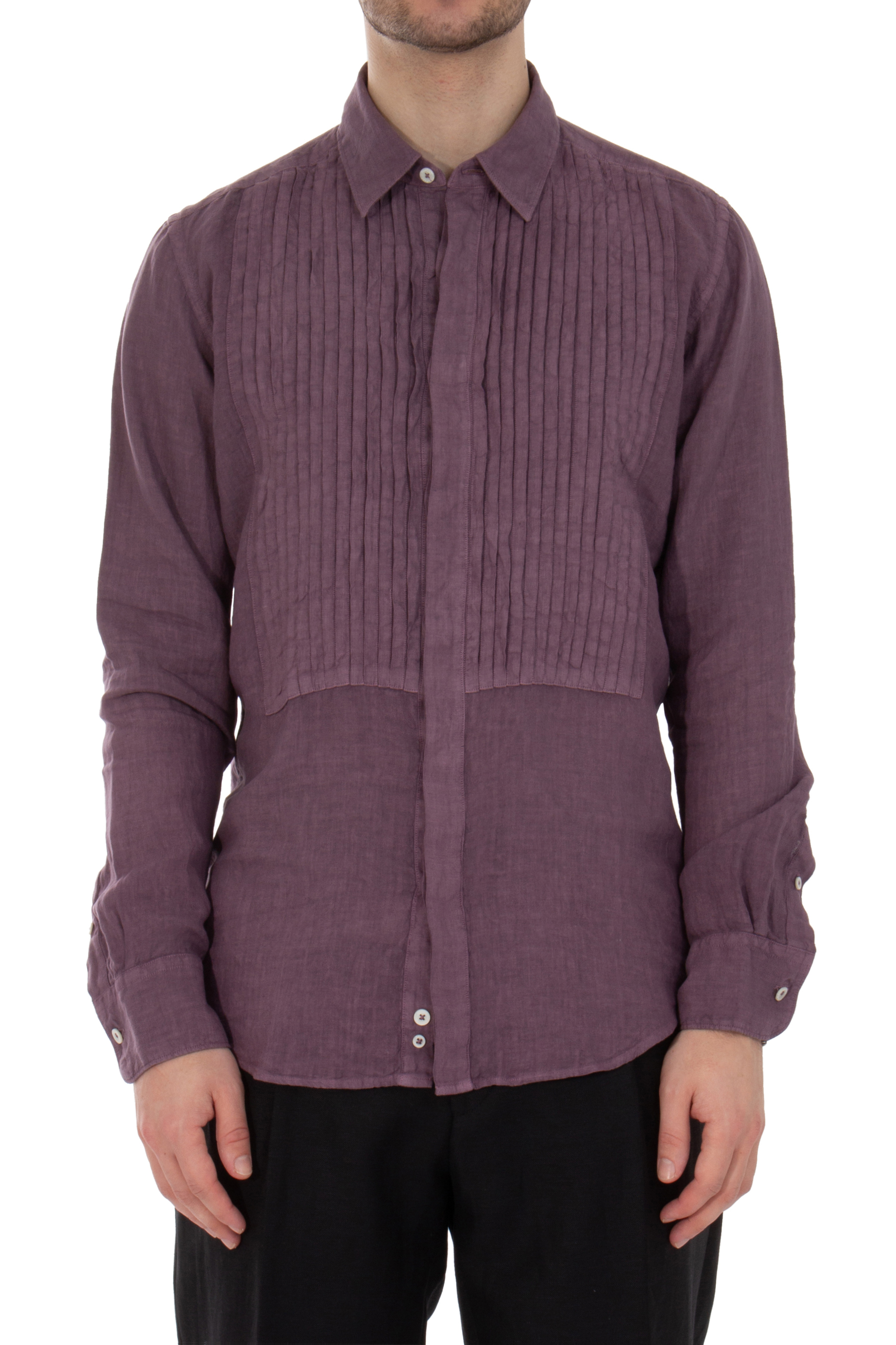CANALI Pleated Bib Regular Fit Linen Shirt