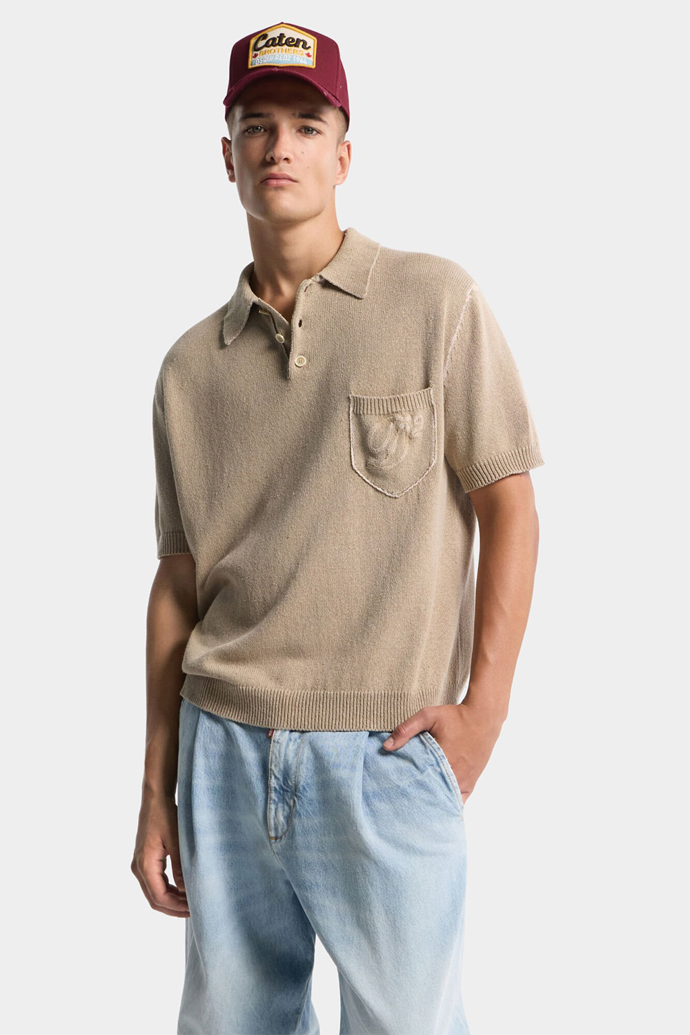 DSQUARED2 Relaxed Fit Cotton Blend Knitted Polo Shirt