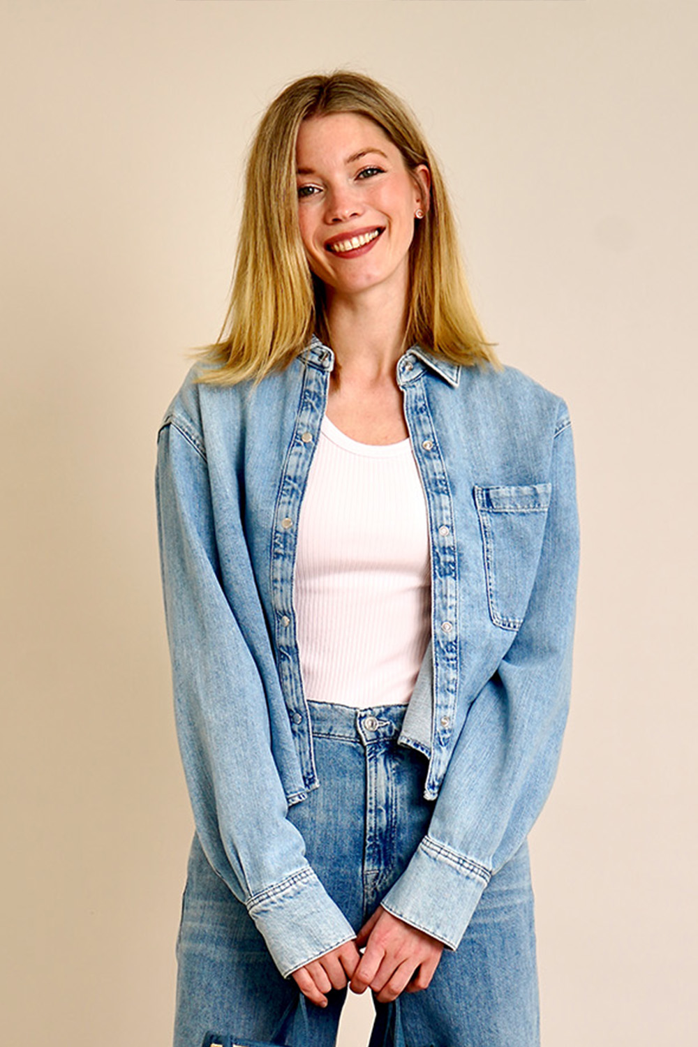 7 FOR ALL MANKIND Washed Linen Cotton Denim Blouse Iris