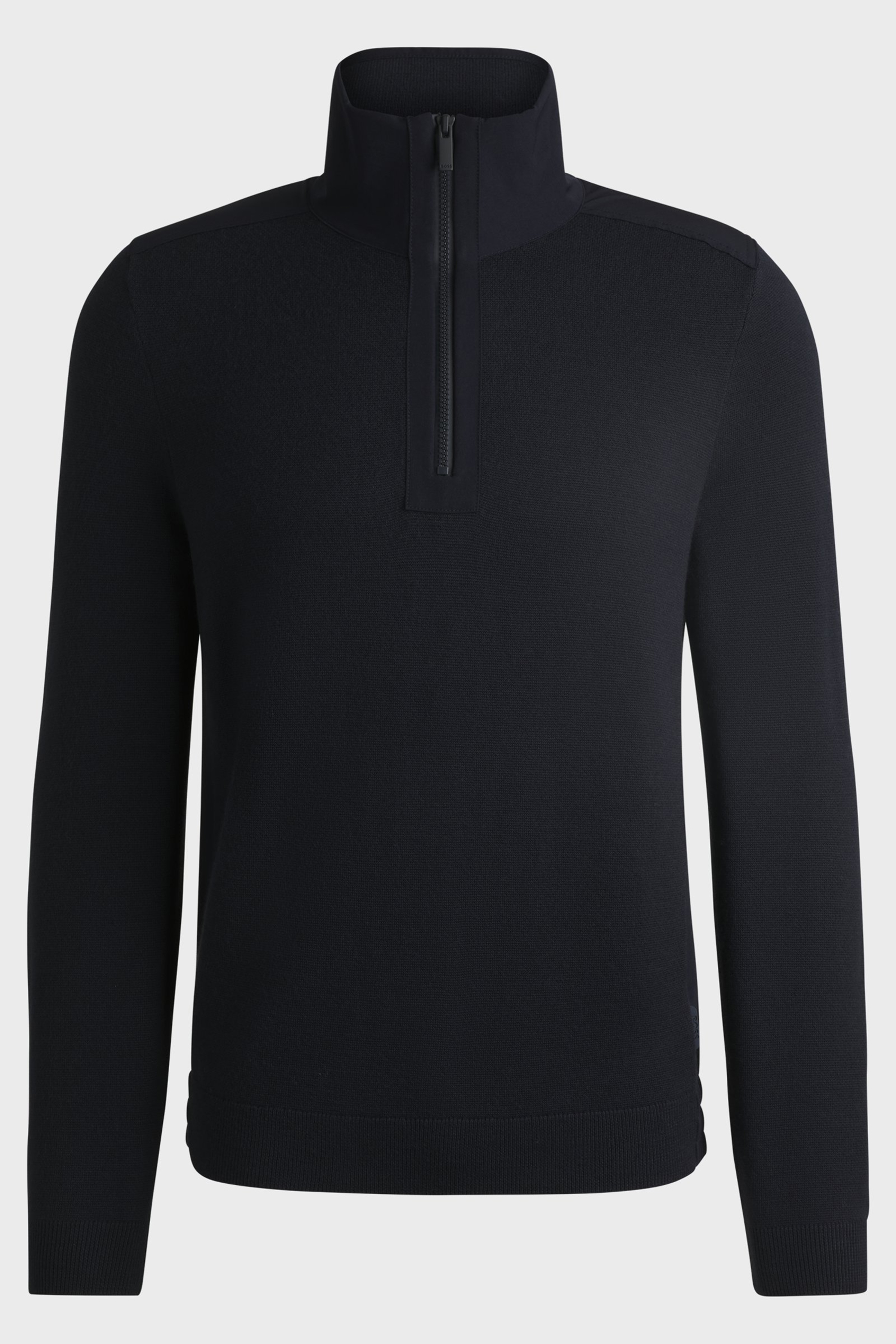 BOSS Virgin Wool Blend & Softshell Trim Zip-Neck Sweater P-Bart