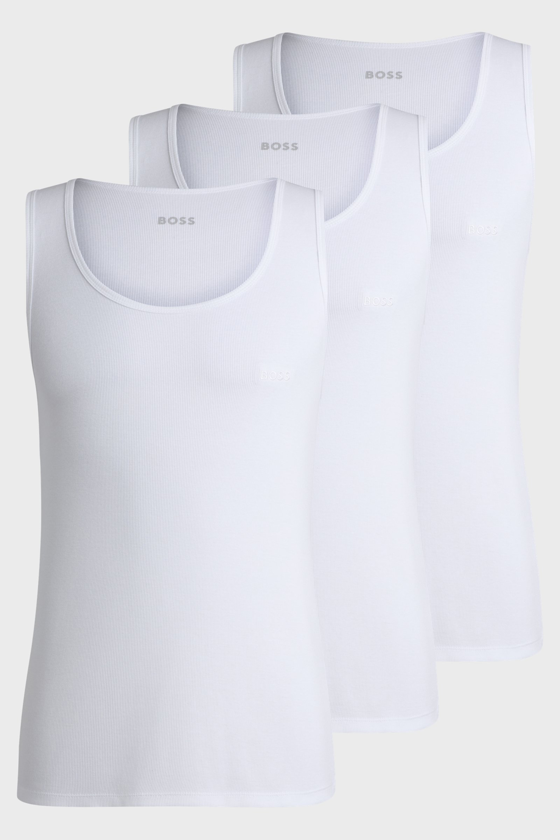 BOSS 3-Pack Regular Fit Ribbed Cotton Tank Tops