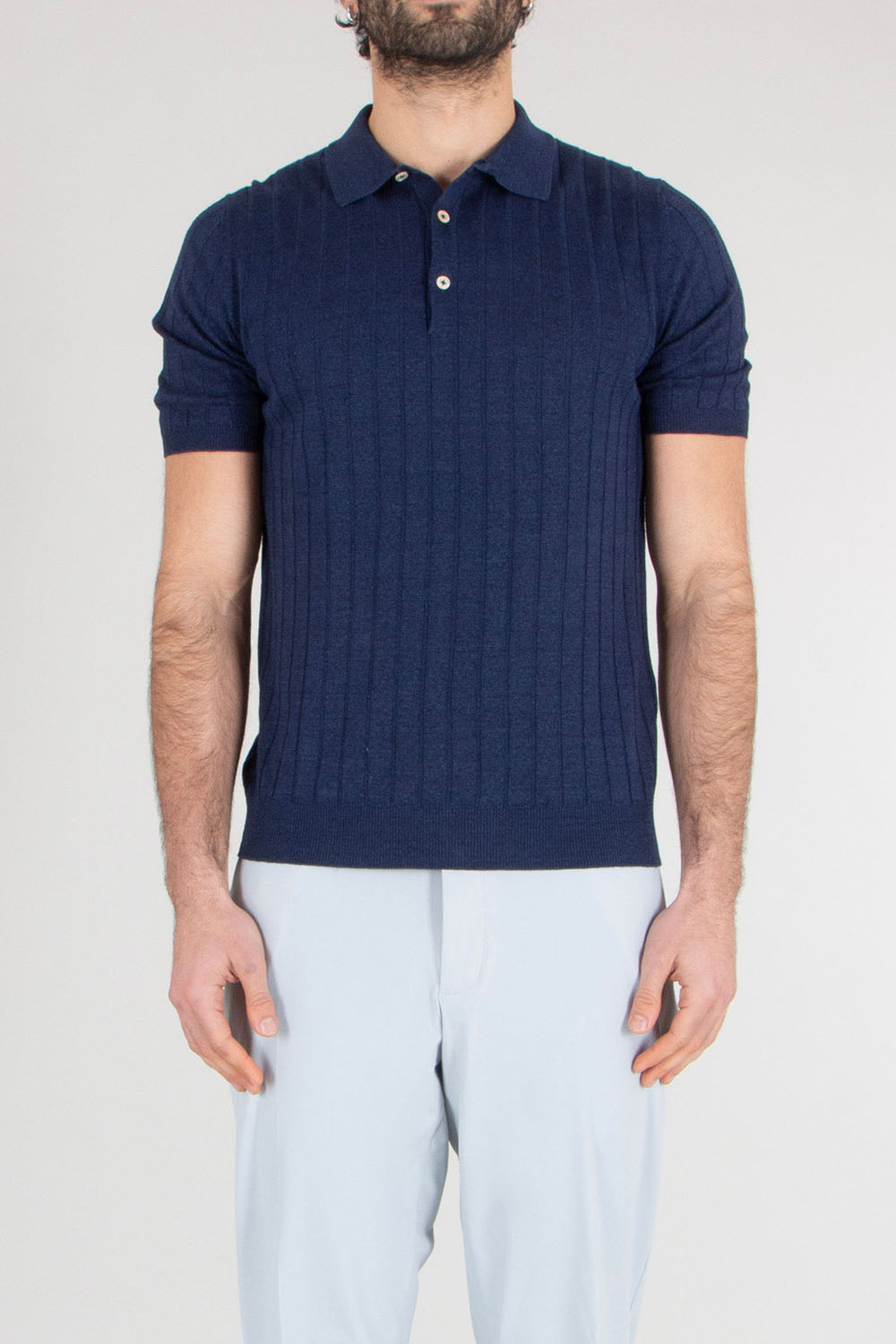 BOGLIOLI Regular Fit Stripe Structure Linen-Cotton Blend Knit Polo