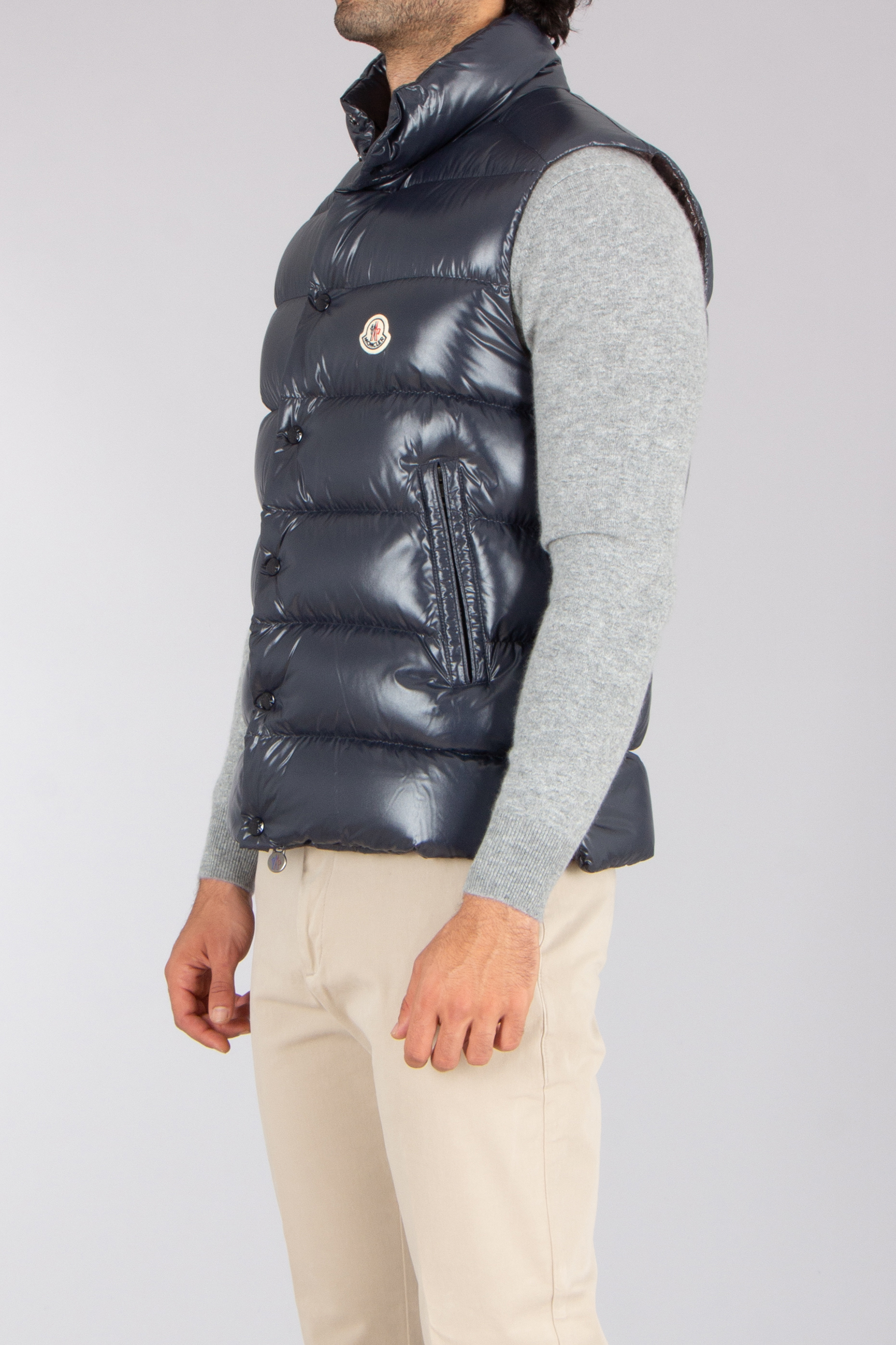 MONCLER Tibb Regular Fit Nylon Laqué Down Vest Weste, Rettungsweste, Mantel, Jacke, Person