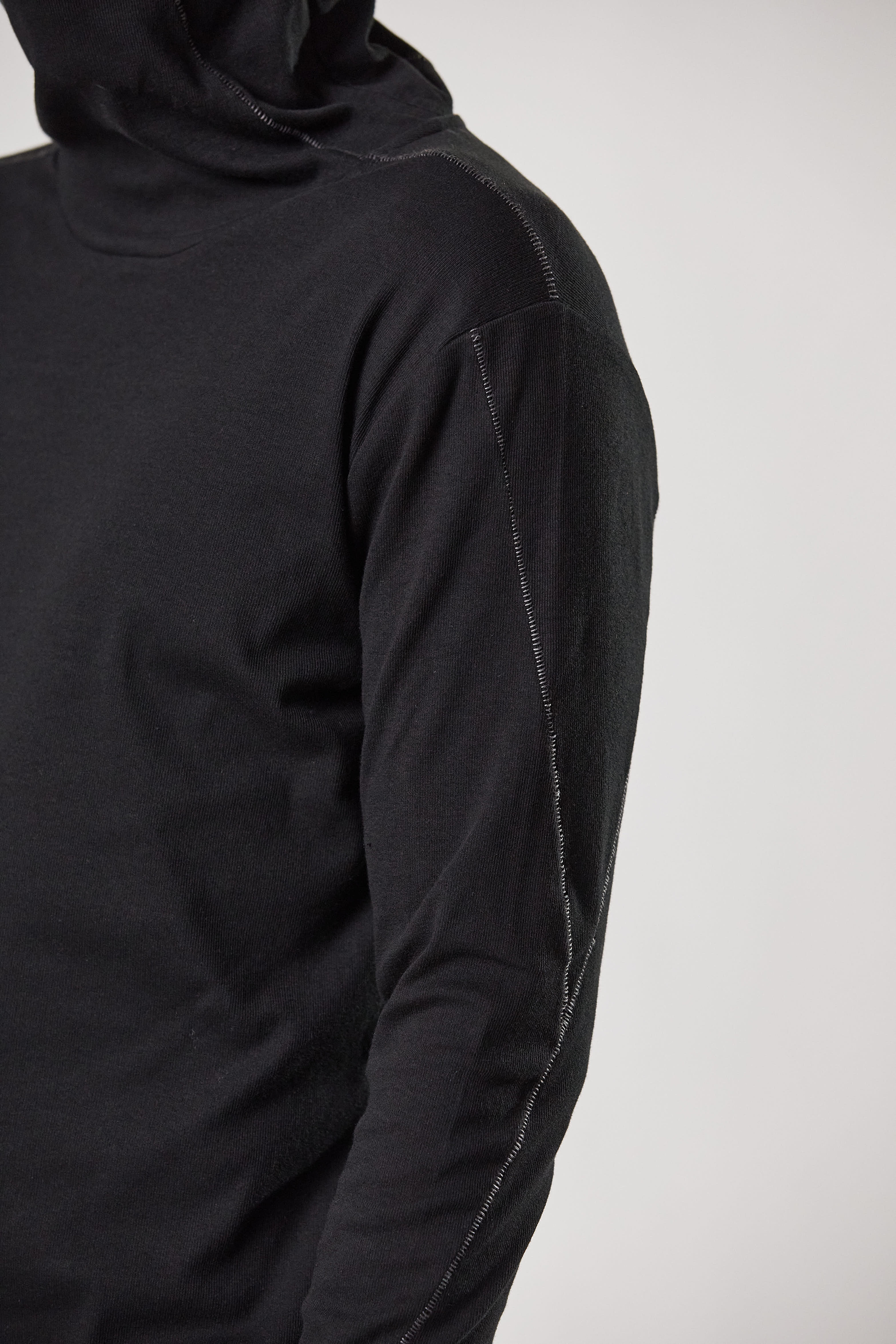 THOM KROM Balaclava Hooded Ribbed Cotton Stretch Long Sleeve T-Shirt THOM KROM Balaclava Hooded Ribbed Cotton Stretch Long Sleeve T-Shirt