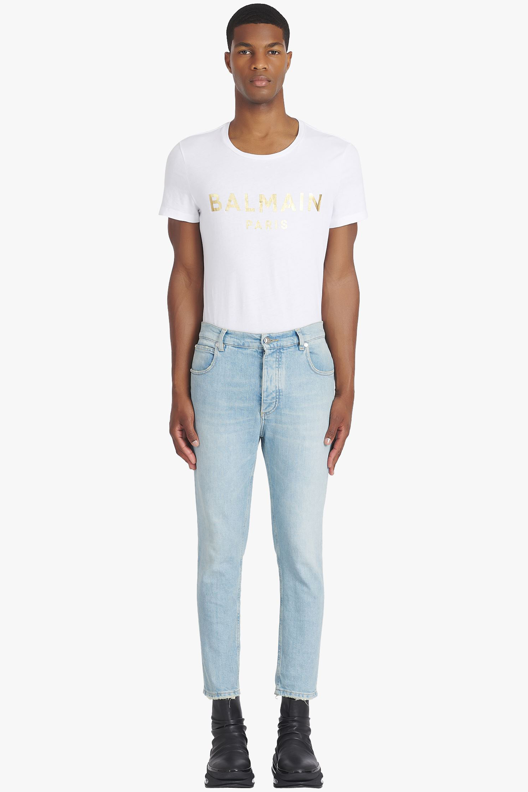BALMAIN Stonewashed Cotton Stretch Denim Jeans BALMAIN Stonewashed Cotton Stretch Denim Jeans