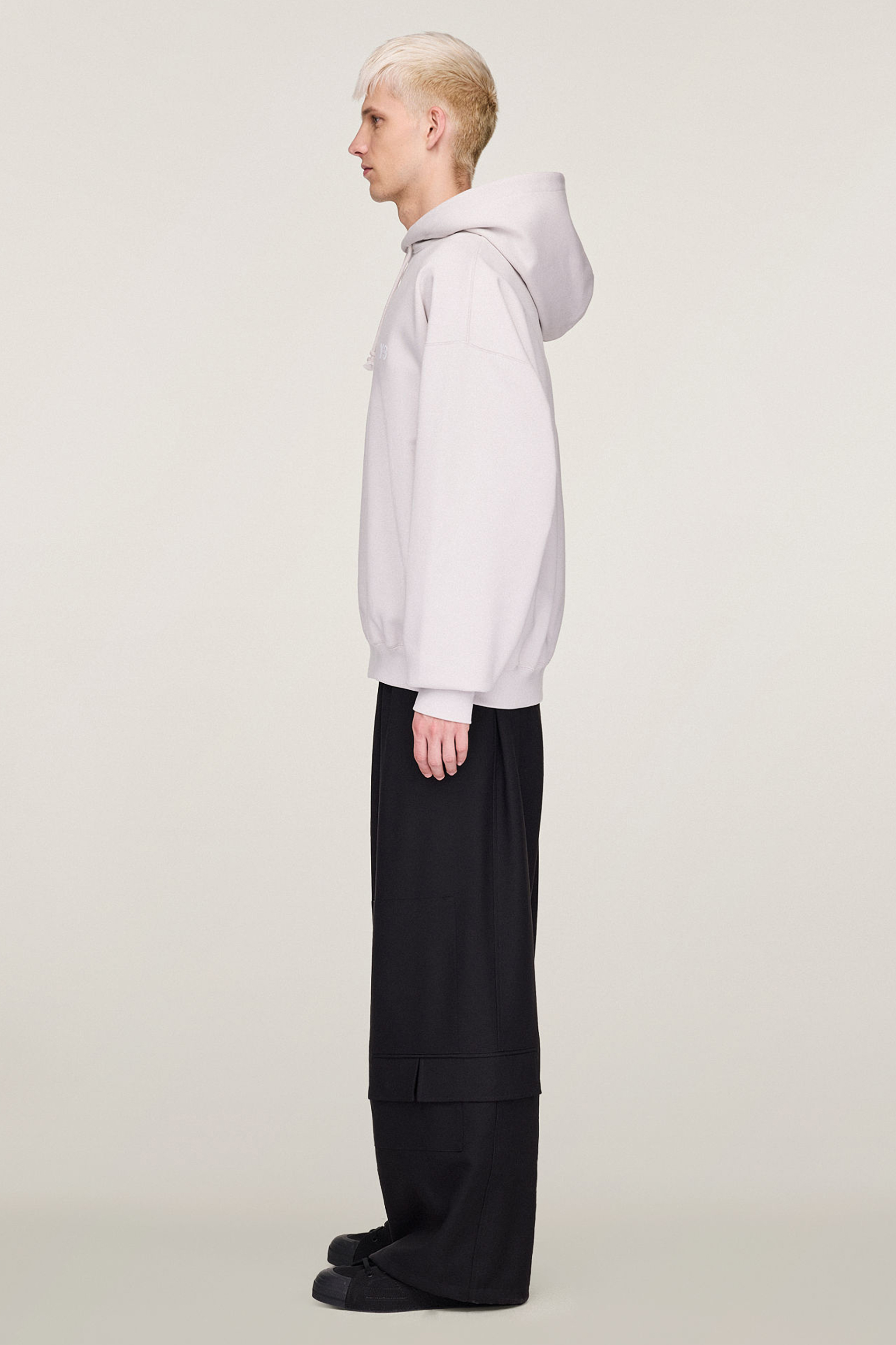 Y-3 Oversized Fit Brushed Cotton Blend French Terry Hoodie Langarm, Bluse, Hemd, Hosen, Stehend