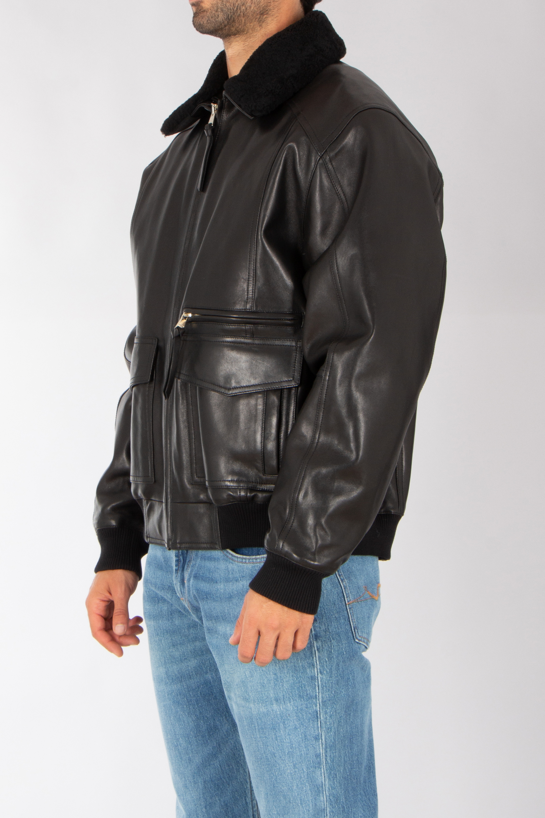 BALMAIN Casual Fit Embroidered Lamb Leather Bomber Jacket Bekleidung, Mantel, Jacke, Jeans, Jacke aus Leder