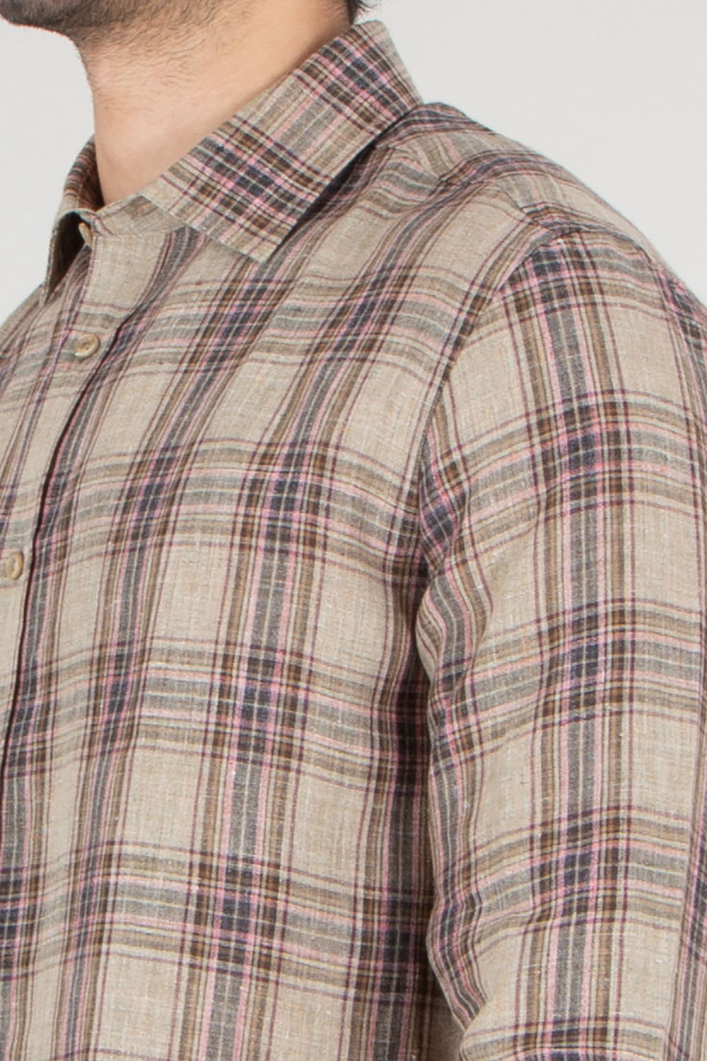 AGNONA Regular Fit Plaid Linen Shirt
