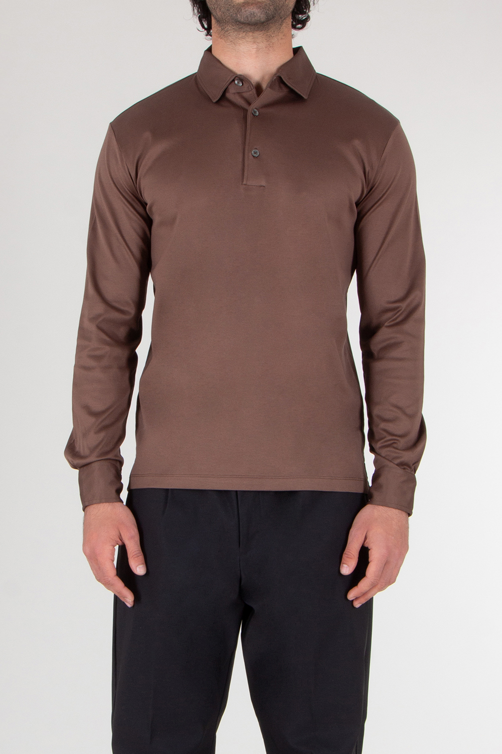 AURÉLIEN Slim Fit Long Sleeve Mercerized Egyptian Cotton  Polo Shirt