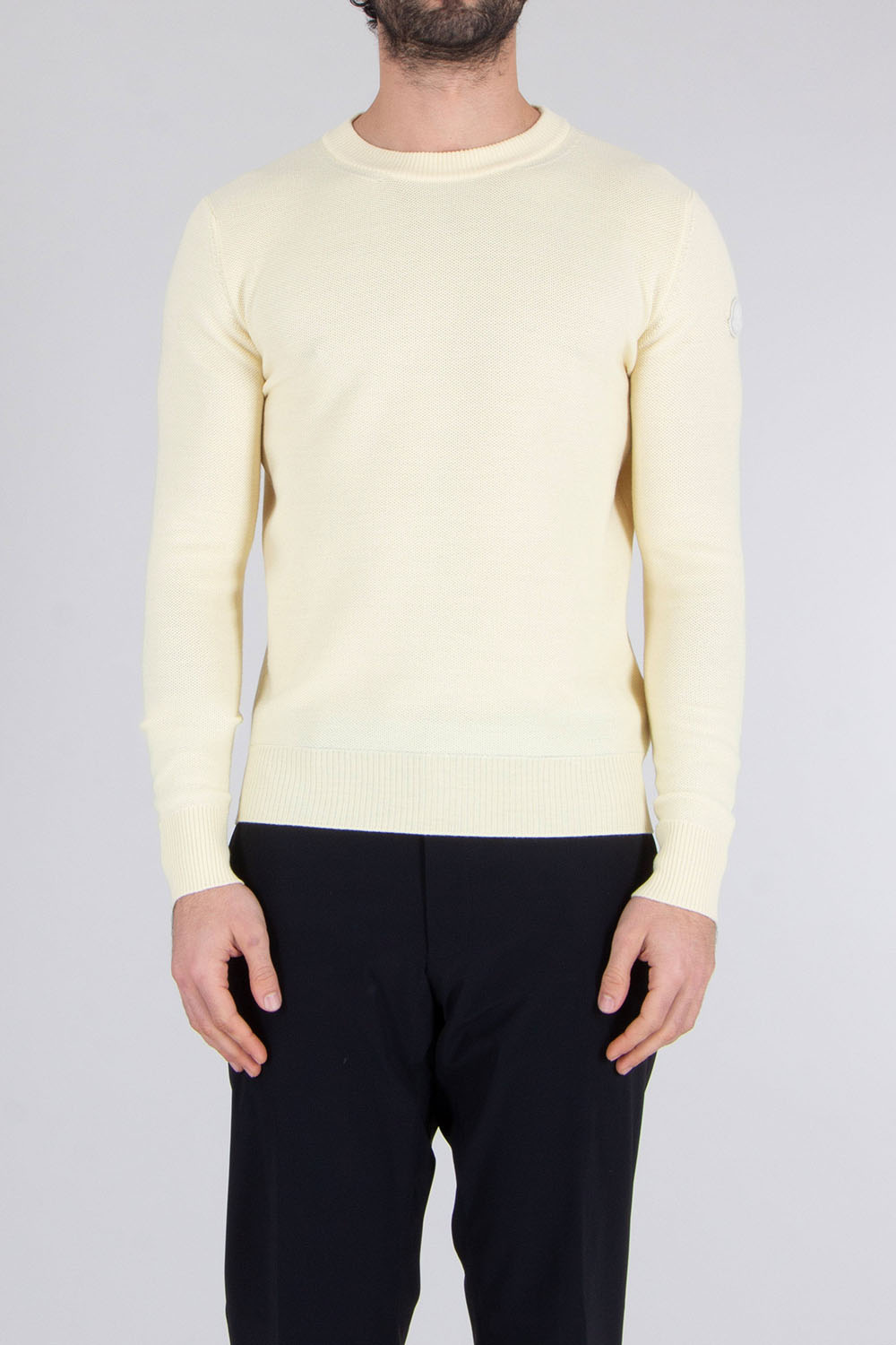 MONCLER Regular Fit Micro Knit Virgin Wool Crew Neck Sweater