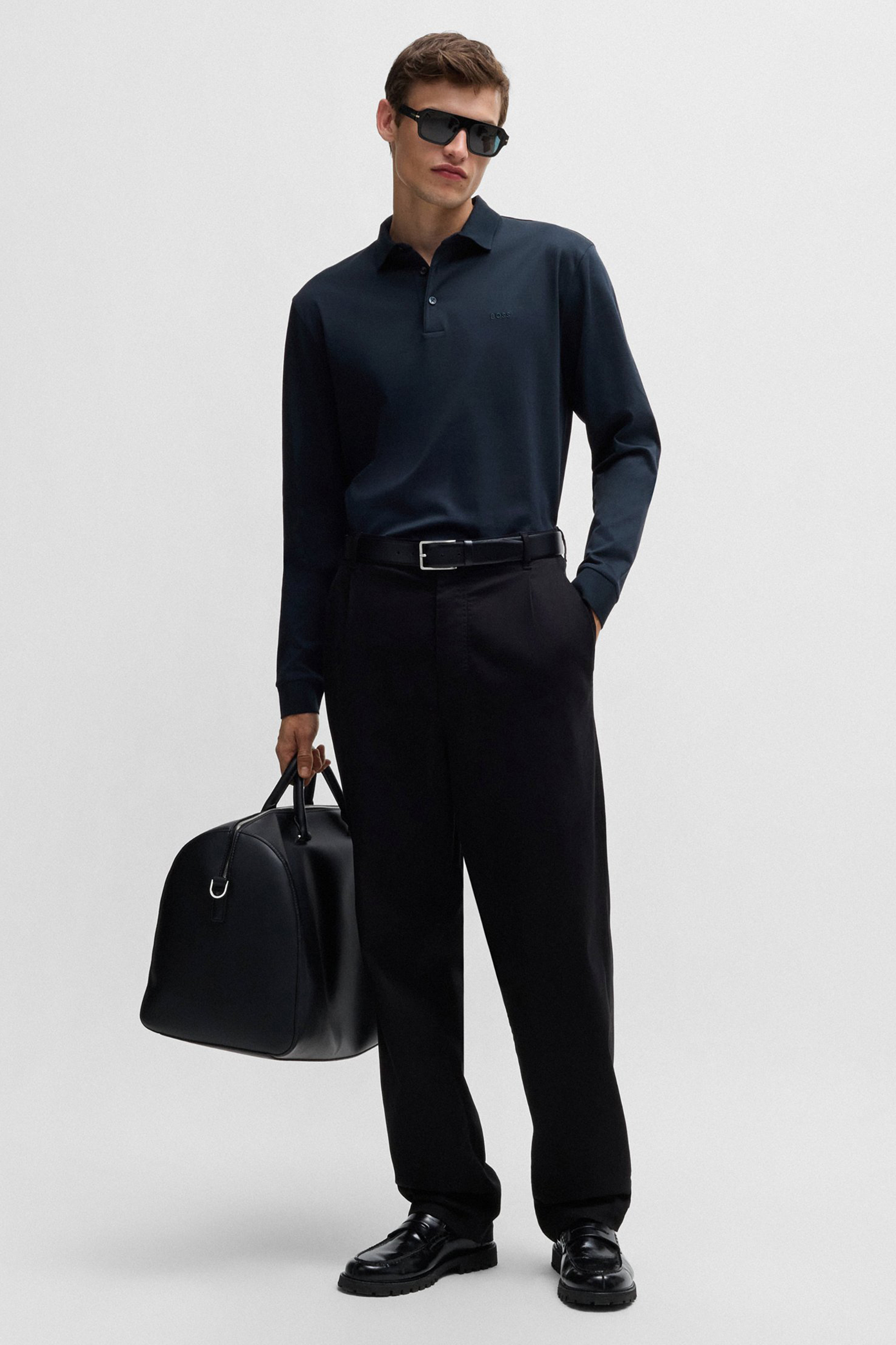 BOSS Regular Fit Embroidered Interlock-Cotton Long-Sleeve Polo Shirt Pado BOSS Regular Fit Embroidered Interlock-Cotton Long-Sleeve Polo Shirt Pado