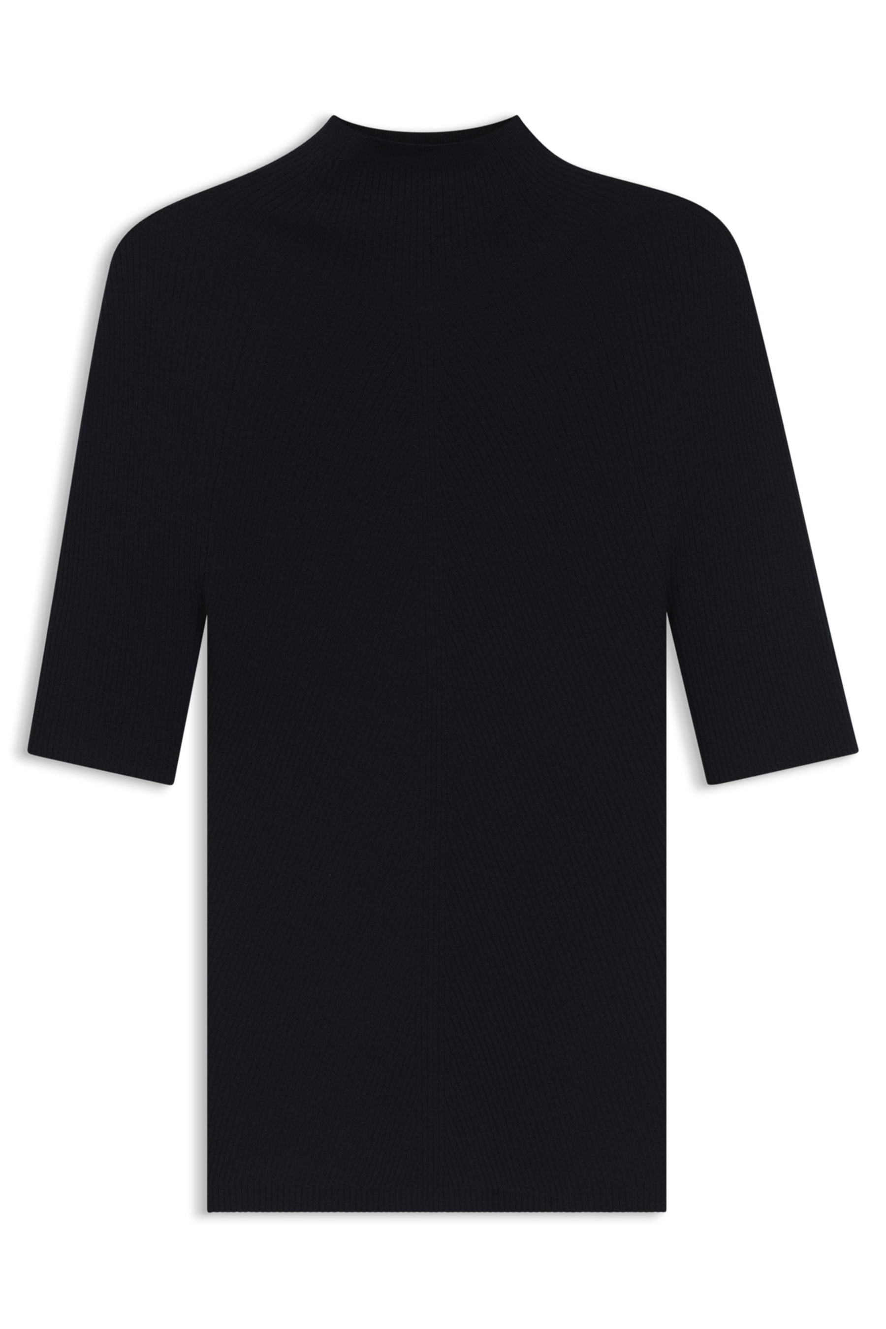 BOSS Slim Fit Superfine Ribbed Virgin Wool Short-Sleeve Mock Neck Sweater Faleri Bekleidung, Langarm, Ärmel, T-Shirt, Hemd