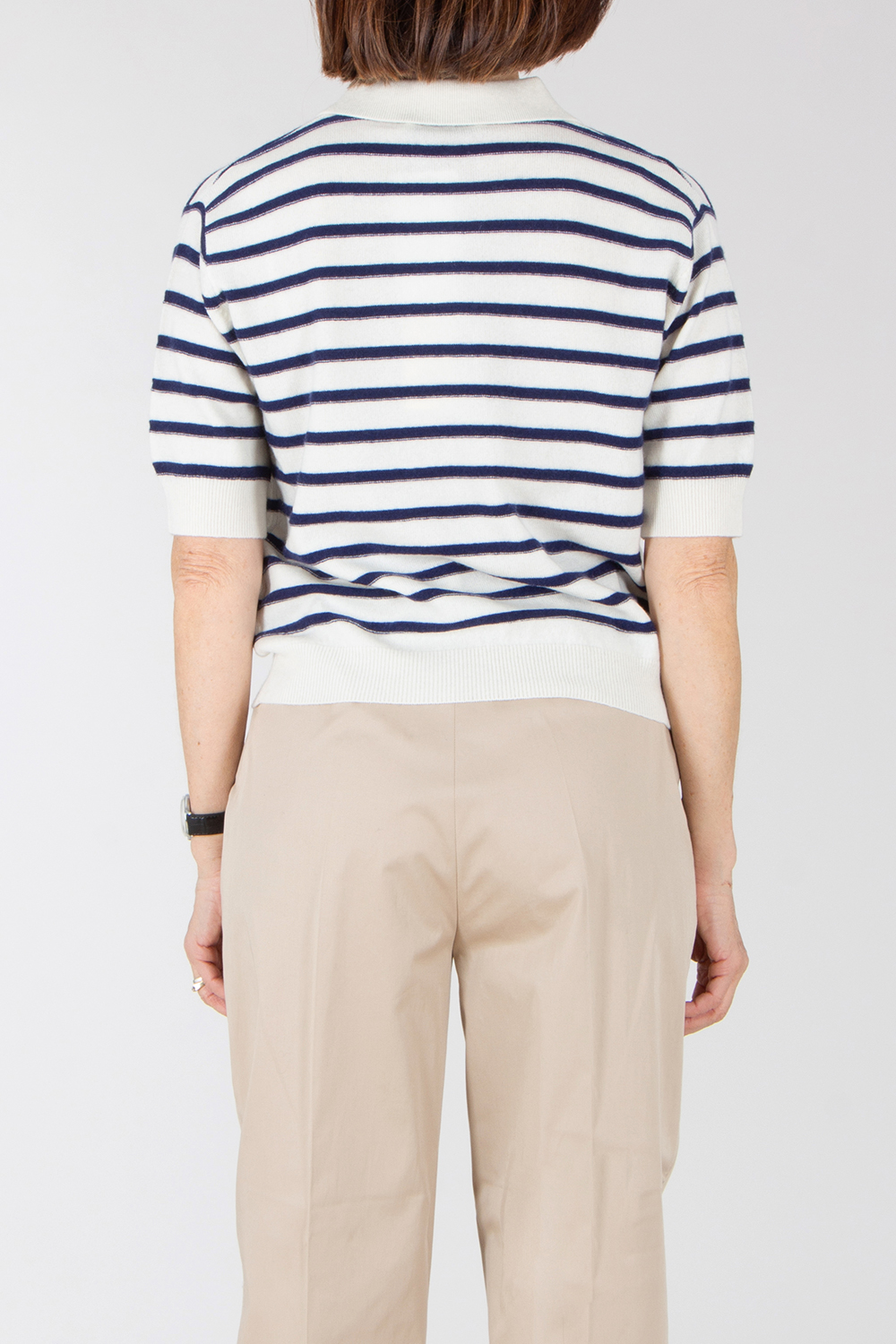 0039 ITALY Casual Fit Striped Cashmere-Wool Blend Knit Polo Iris