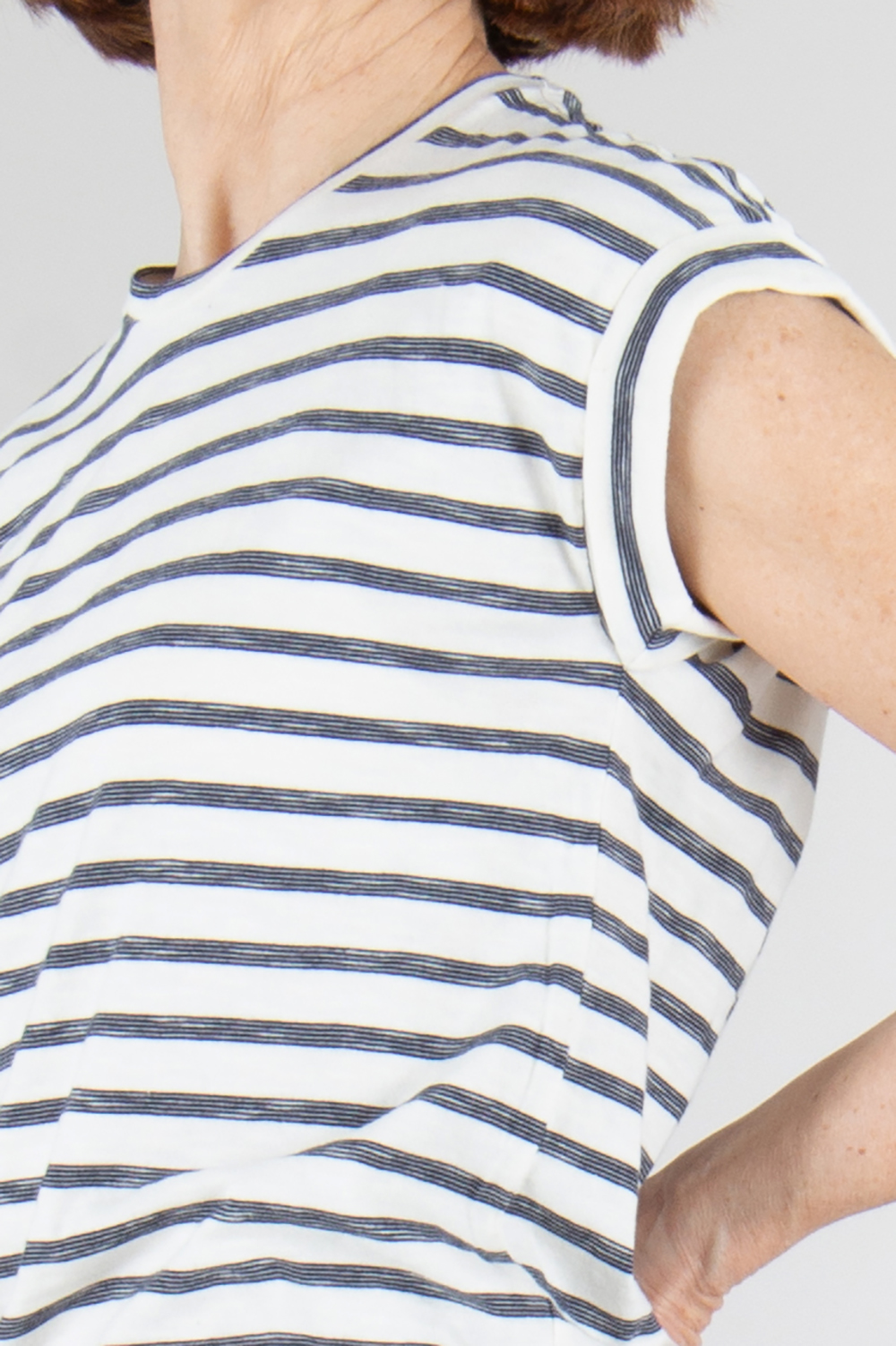 0039 ITALY Striped Cap Sleeve Cotton T-shirt Tisha