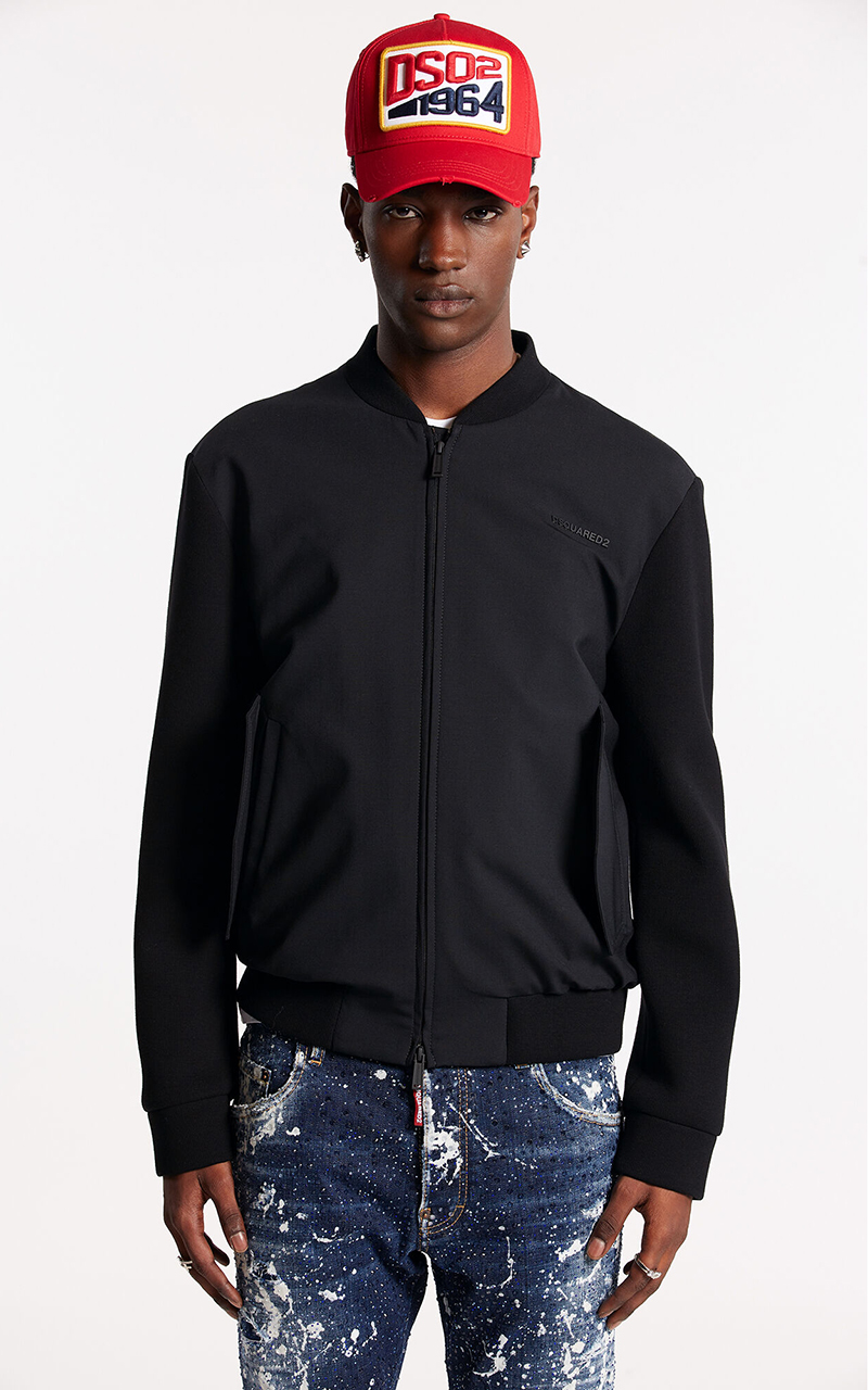 DSQUARED2 Stretch Wool Varsity Bomber Jacket Ibra