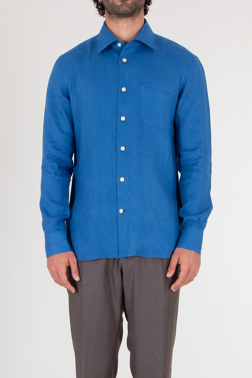 KITON Regular Fit Spread Collar Linen Shirt