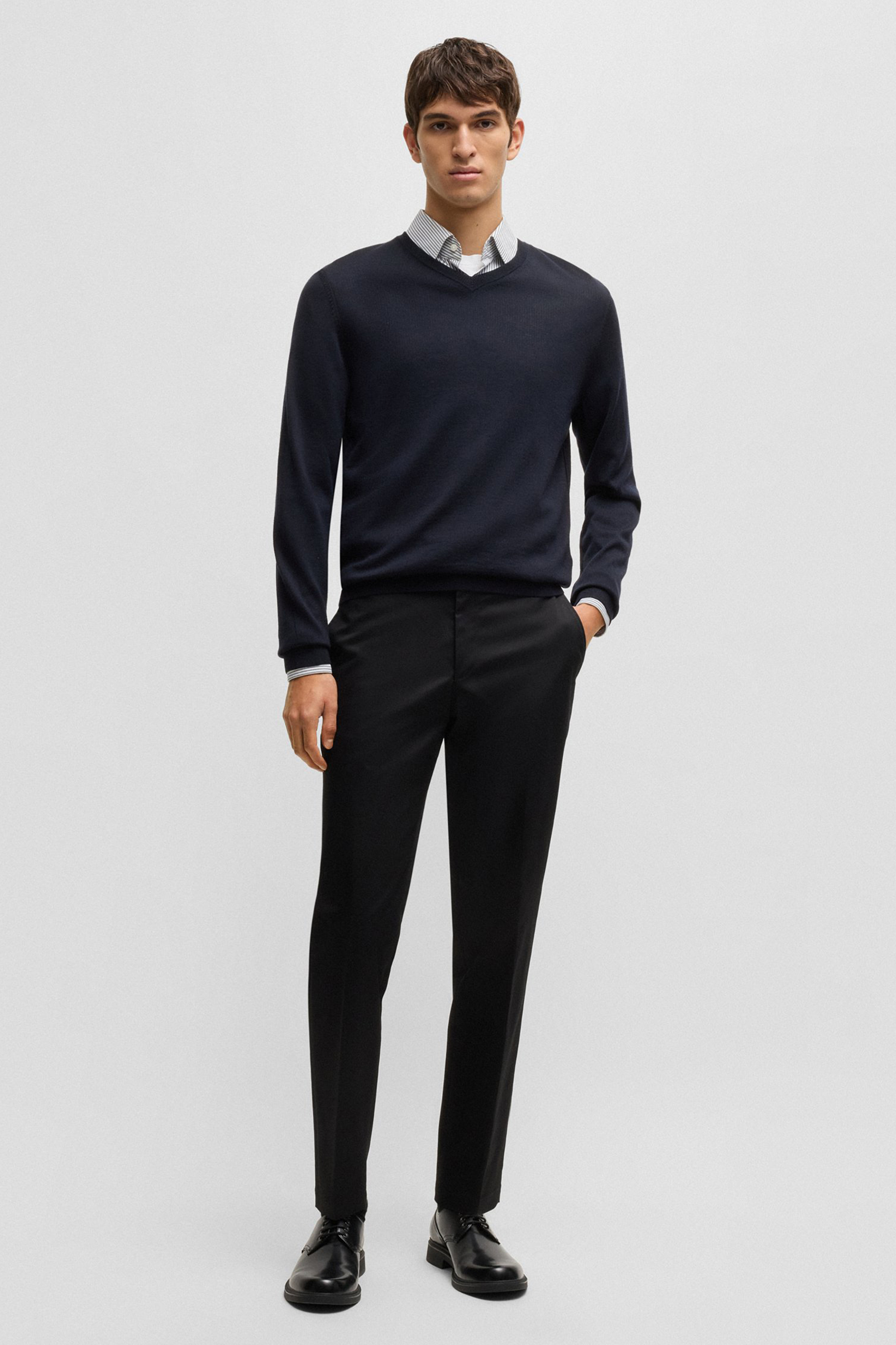BOSS Slim Fit Virgin Wool V-Neck Sweater Melba-P