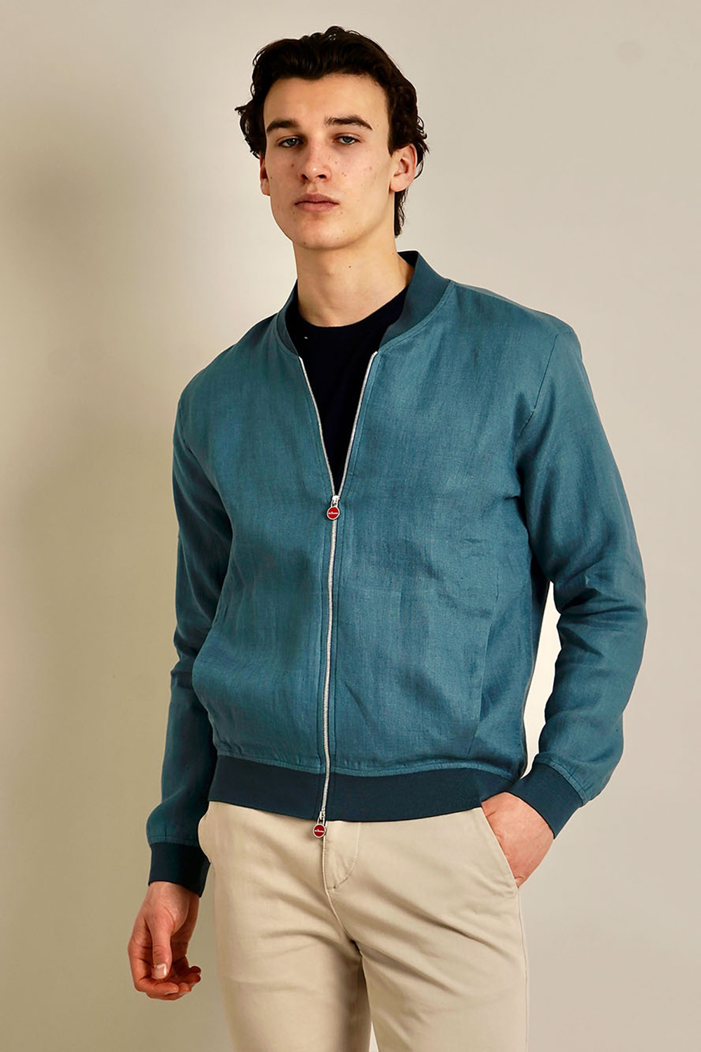 KITON Regular Fit Linen Bomber Jacket
