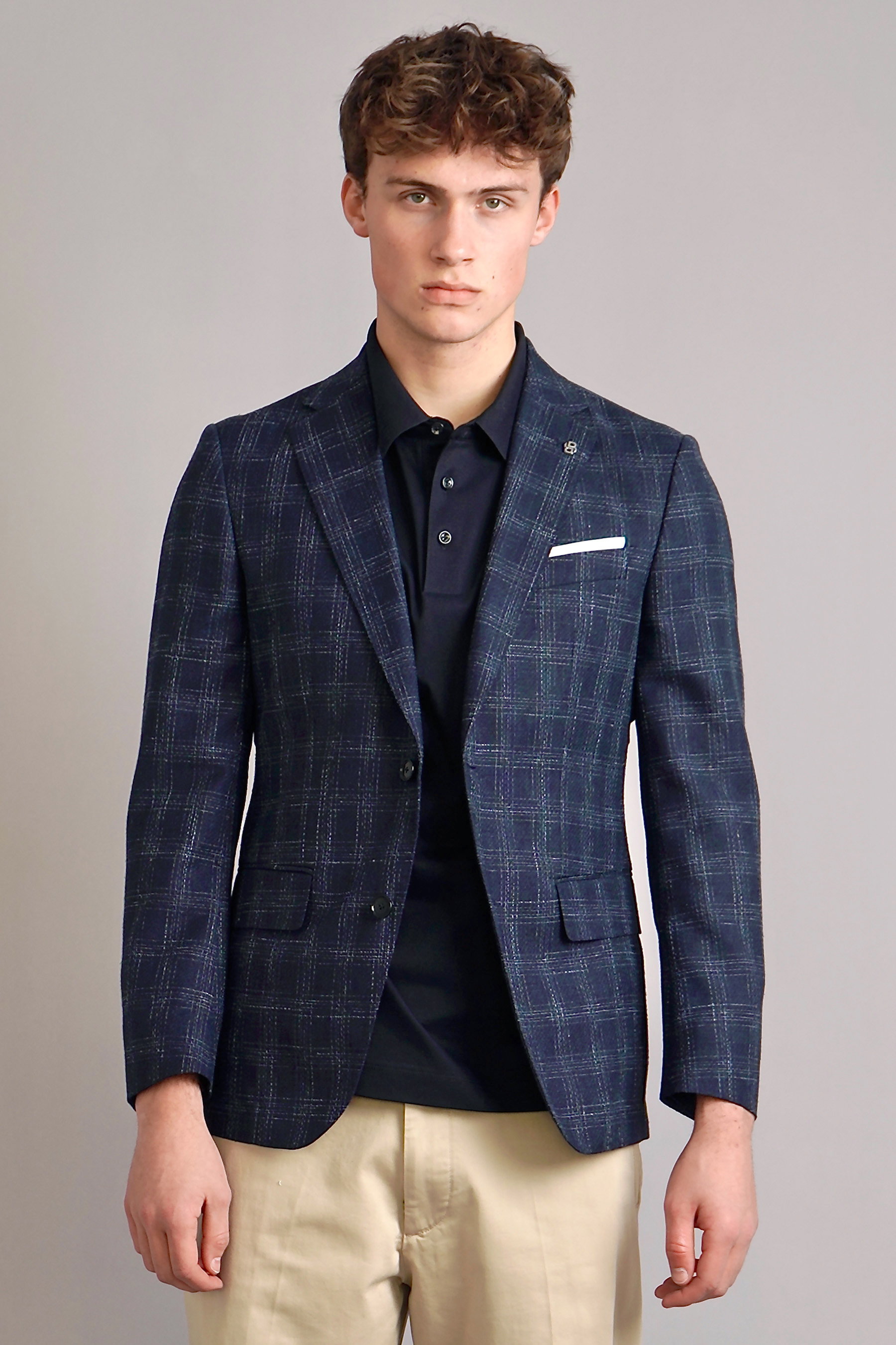 BOSS Slim Fit Checked Virgin Wool-Cotton-Linen Blend Jacket H-Hutson 