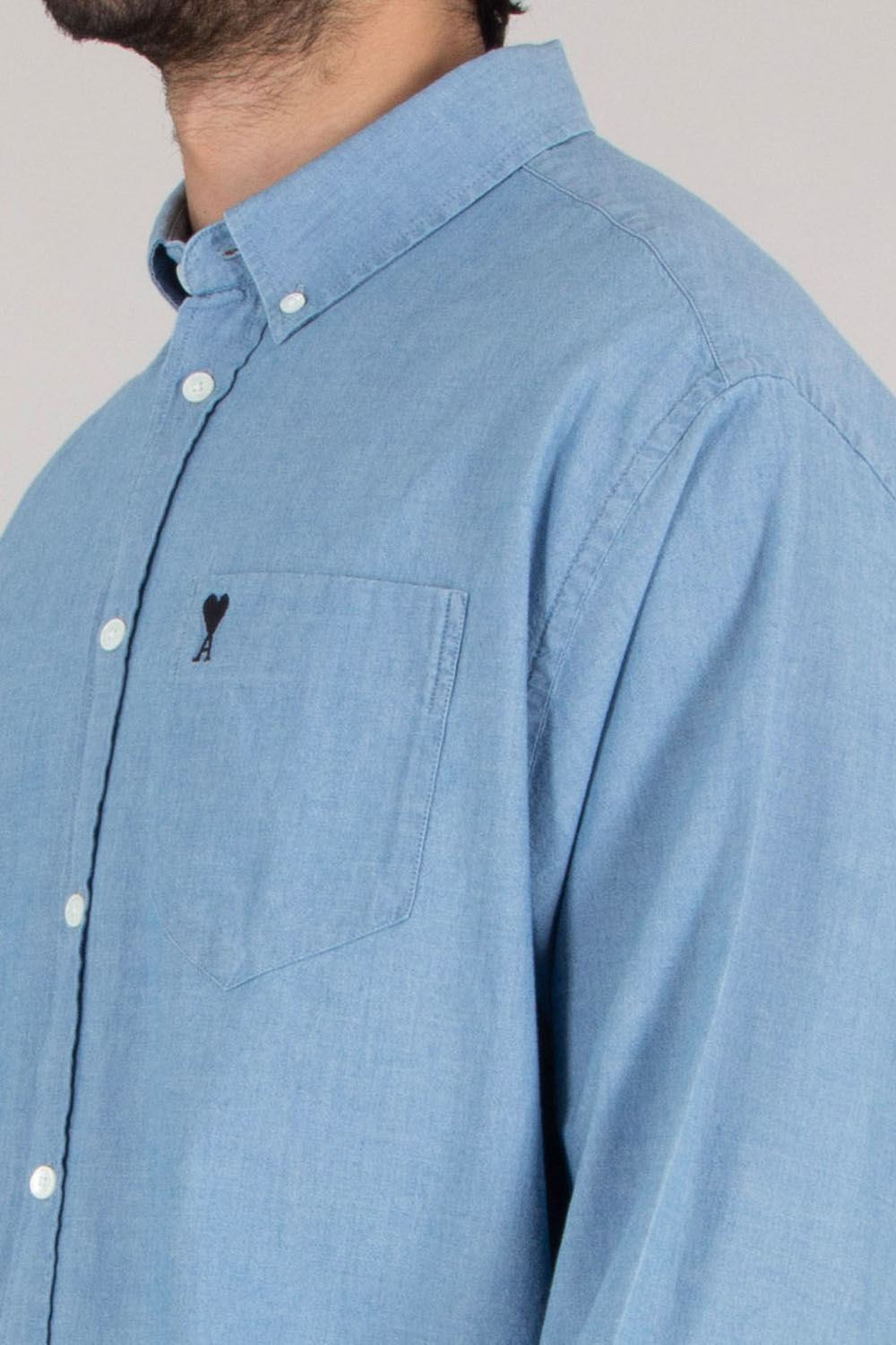 AMI PARIS Boxy Fit Ami De Coeur Cotton Chambray Button-Down Shirt