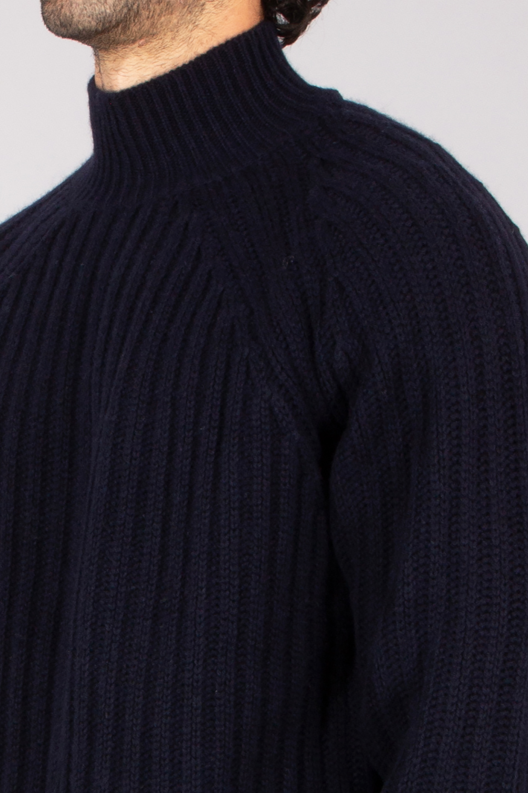 ALLED Regular Fit Ribbed Virgin Wool-Cashmere Blend Mock Neck Sweater Strickwaren, Pullover, Erwachsener, Mann, Person