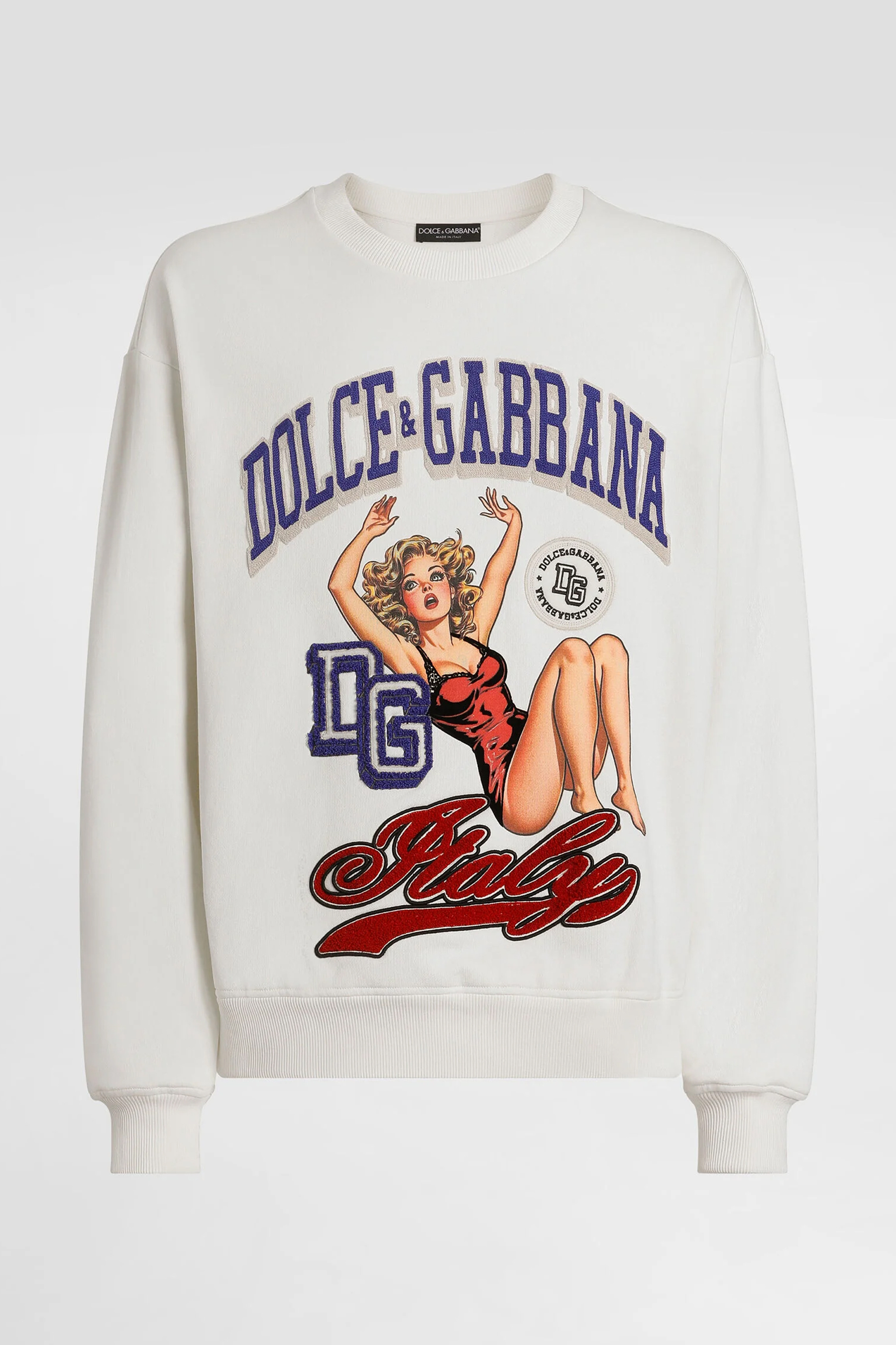 DOLCE & GABBANA Regular Fit Graphic Print & Embroidery Cotton French Terry Sweatshirt Pulli, Sweatshirt, T-shirt, Person, Frau