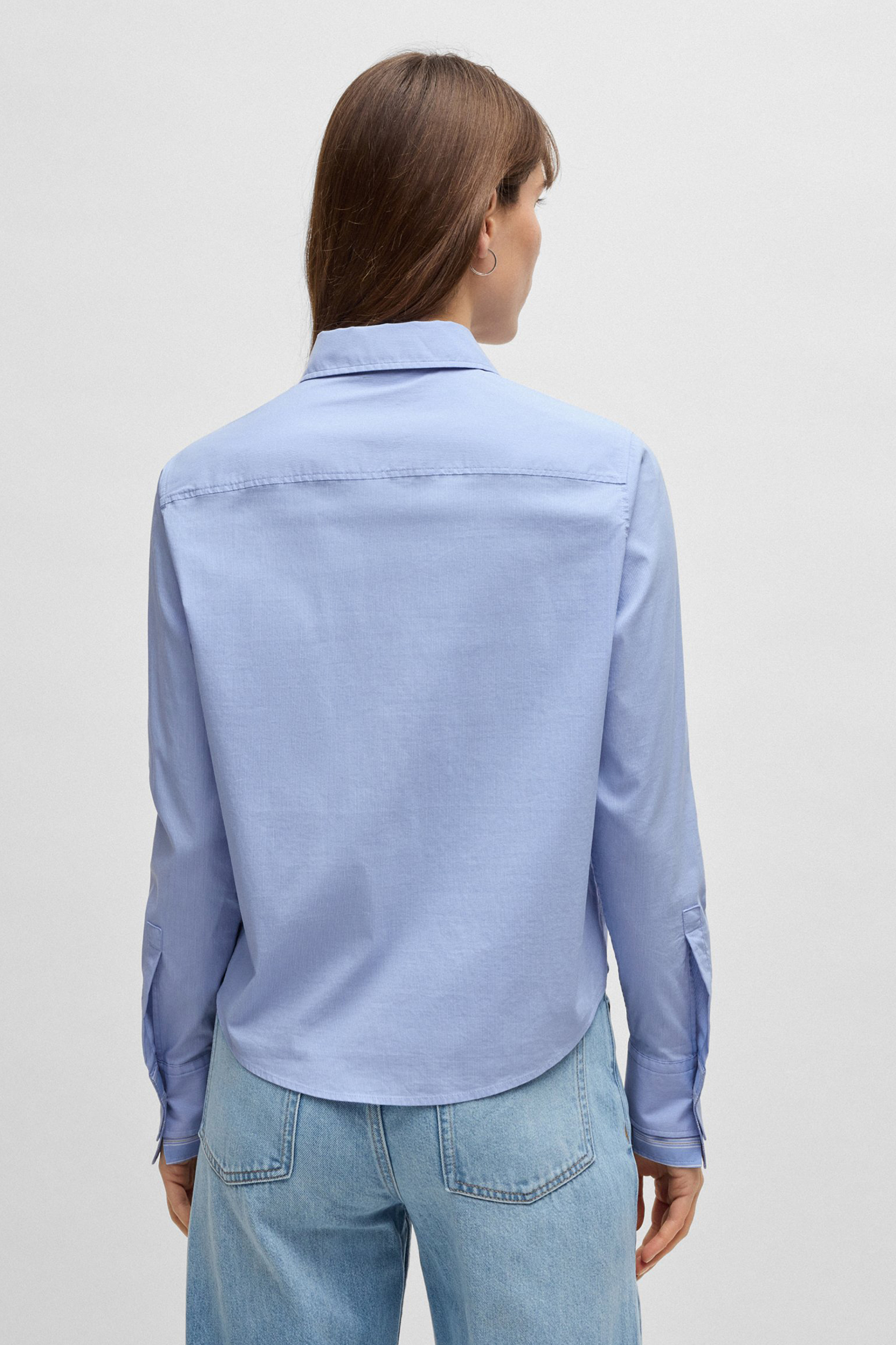 BOSS Regular Fit Striped Stretch Cotton Blend Blouse Brielle Langarm, Hemd, Ärmel, Hosen, Person