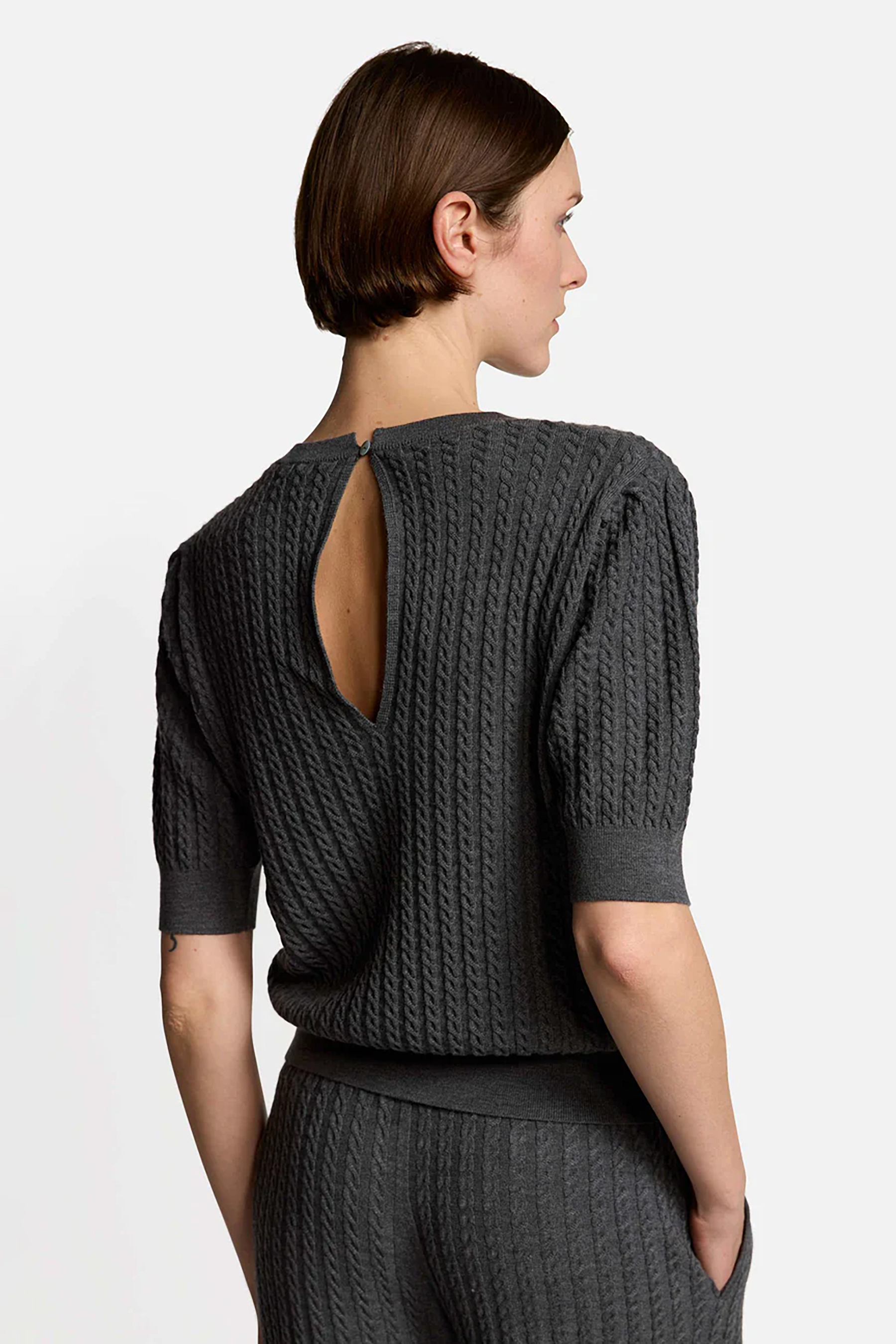 IHEART Slim Fit Cable Knit Wool Short-Sleeve Sweater Sarona Pulli, Erwachsener, Weiblich, Person, Frau