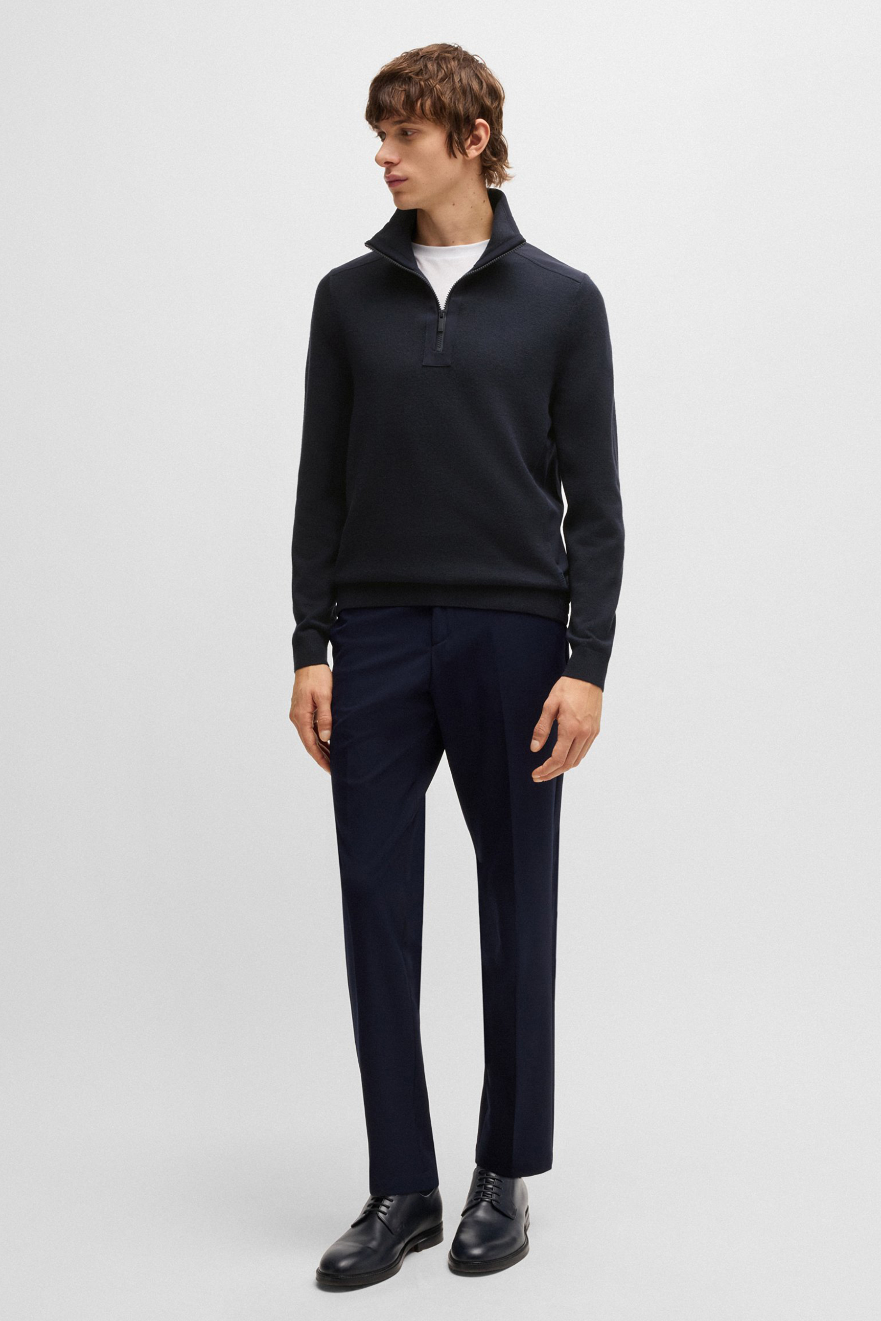 BOSS Virgin Wool Blend & Softshell Trim Zip-Neck Sweater P-Bart