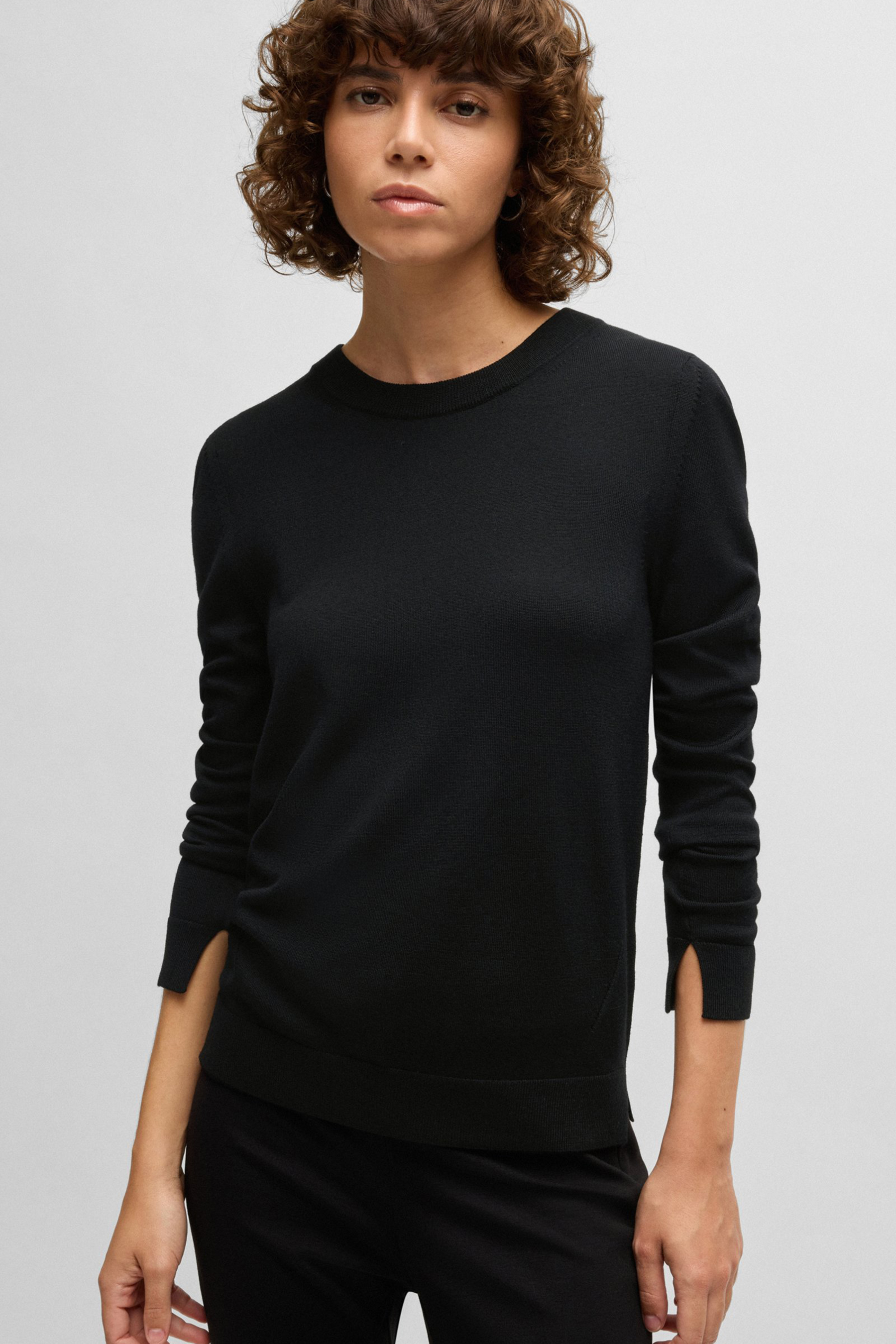 BOSS Regular Fit Virgin Wool Sweater Feganasi Langarm, Ärmel, Pullover, Person, Frau