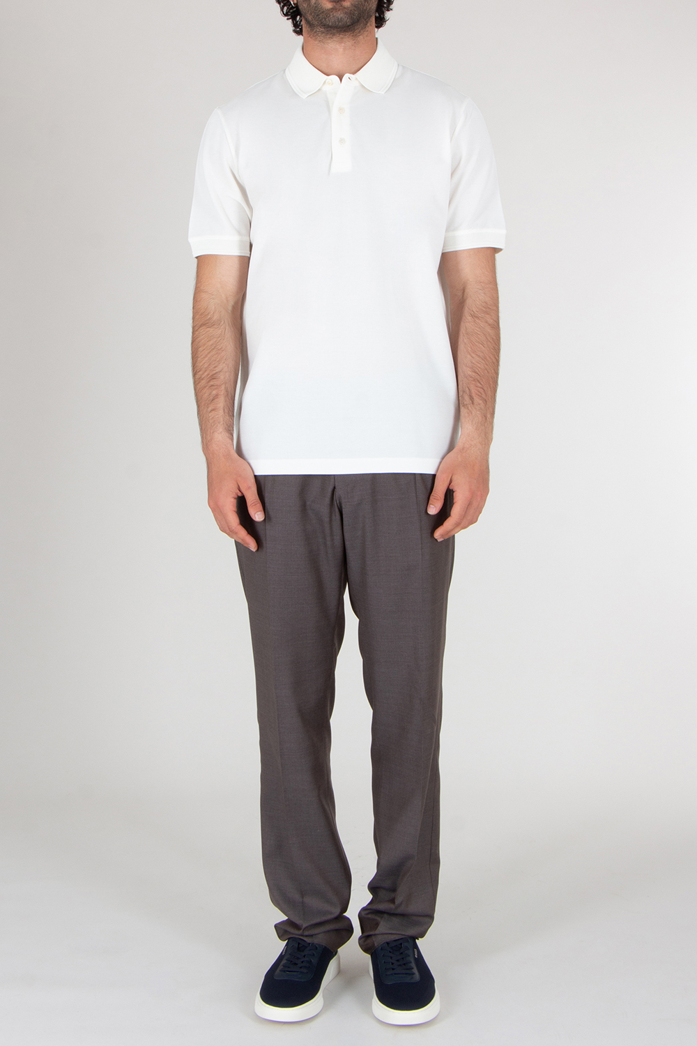 CANALI Regular Fit Textured Cotton Polo Shirt