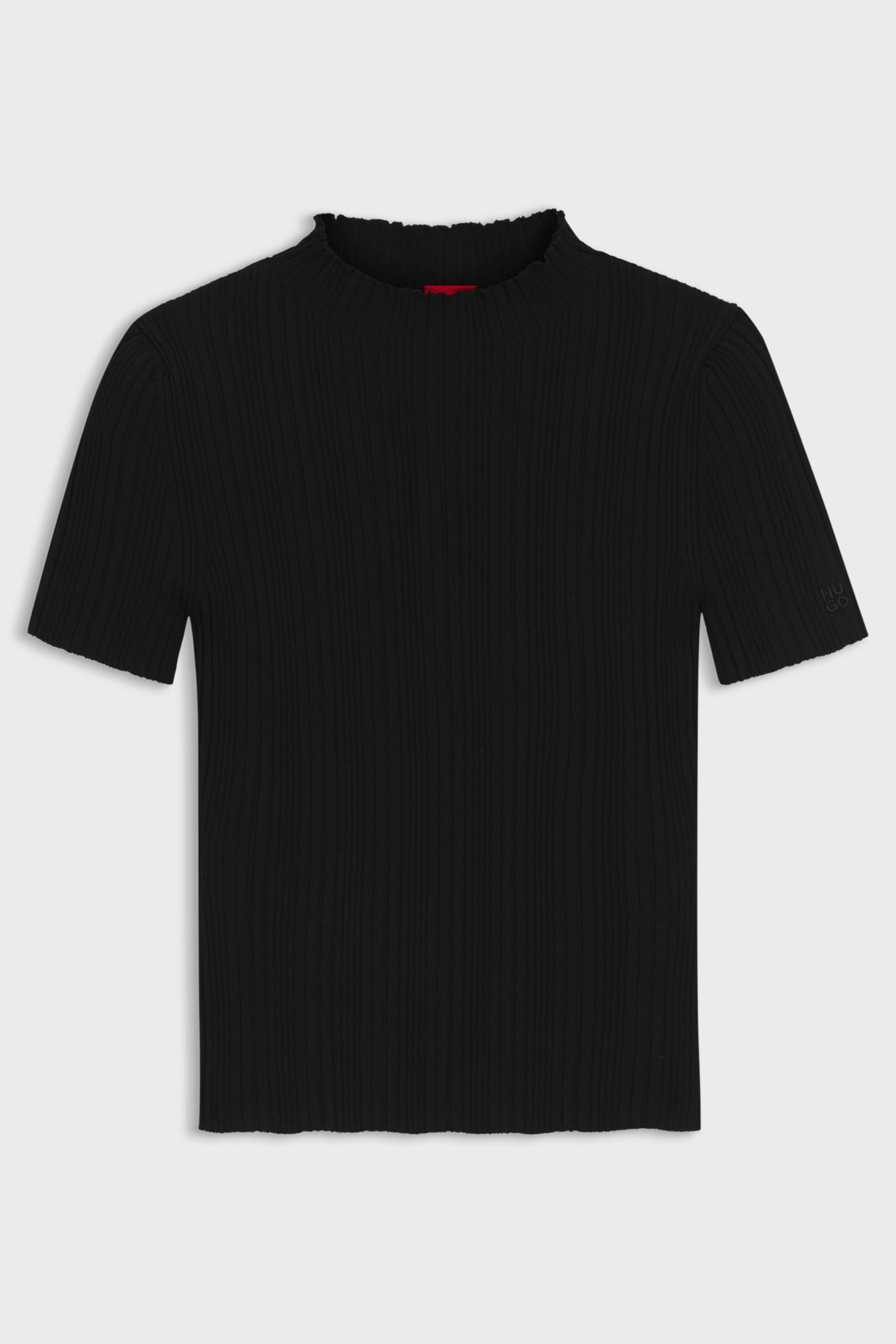 HUGO Slim Fit Ribbed Viscose Blend Short-Sleeve Mock Neck Sweater Sarphapilk Bekleidung, T-shirt, Langarm, Ärmel, Hemd