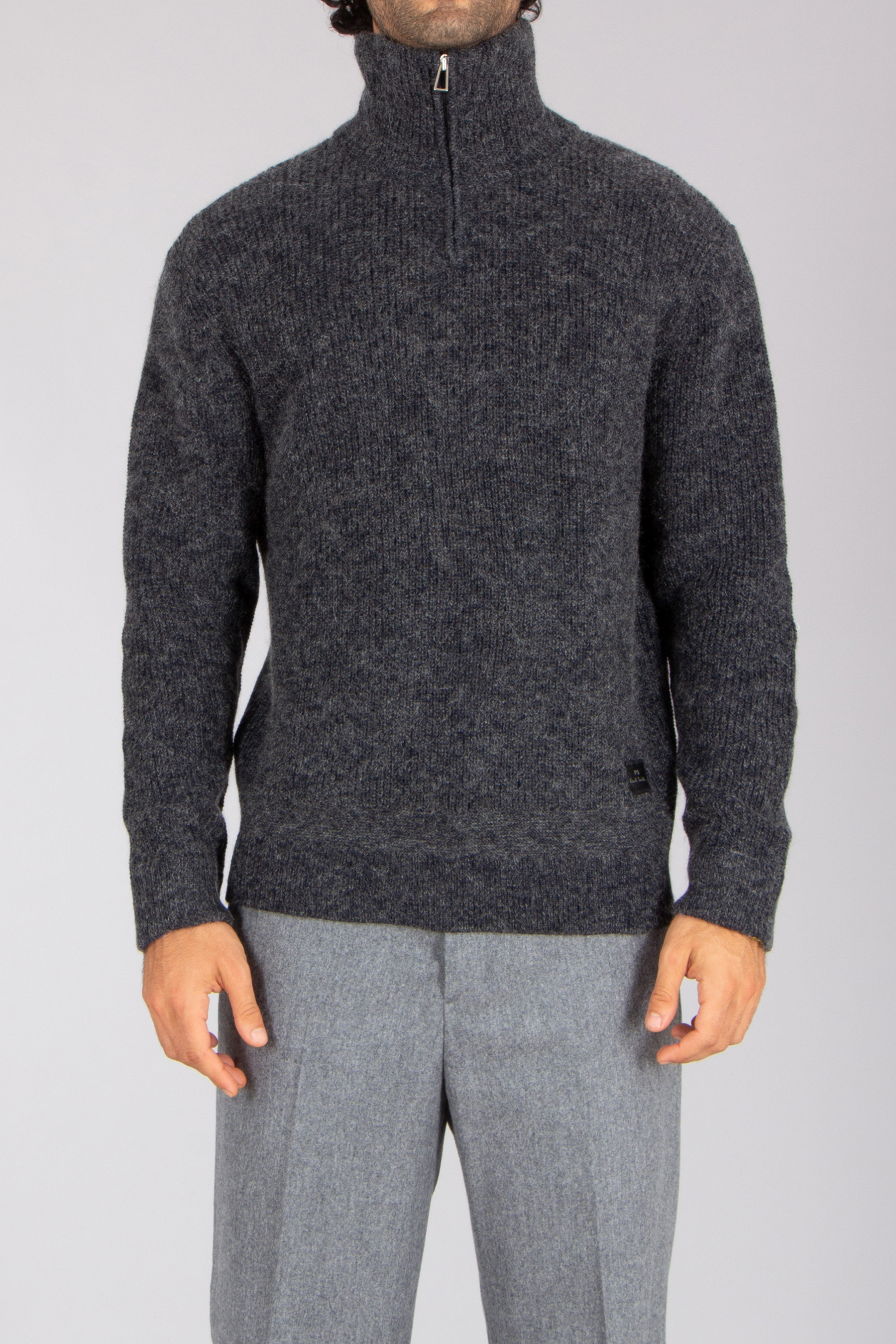 PAUL SMITH Regular Fit Ribbed Cotton-Wool-Mohair Blend Zip Neck Sweater Strickwaren, Pullover, Mantel, Fleece, Jacke