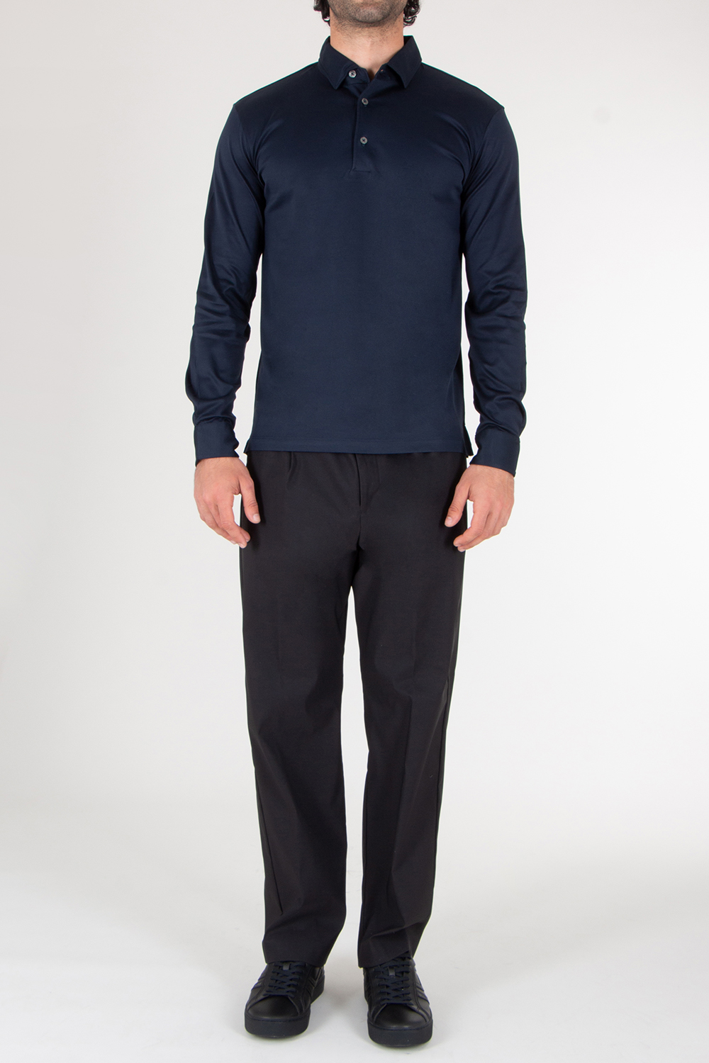 AURÉLIEN Slim Fit Long Sleeve Mercerized Egyptian Cotton  Polo Shirt