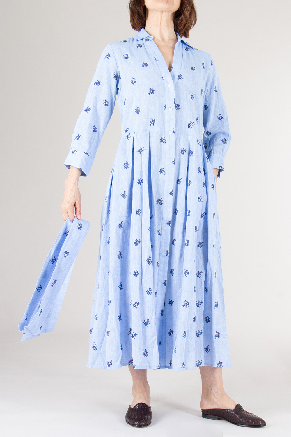 0039 ITALY Embroidered Linen Cotton Shirt Dress Julene