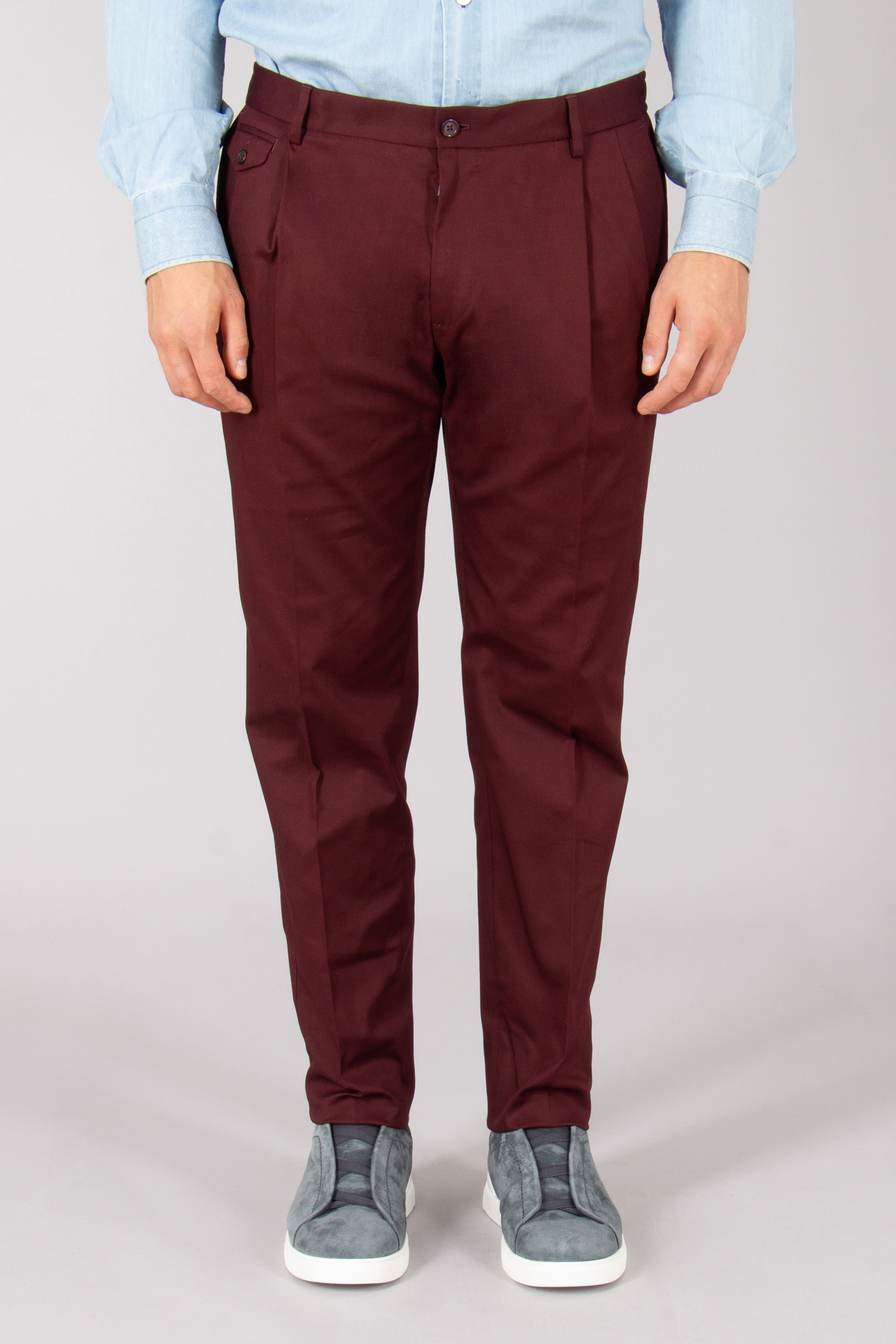 DOLCE & GABBANA Regular Fit Stretch Cotton Pleated Pants