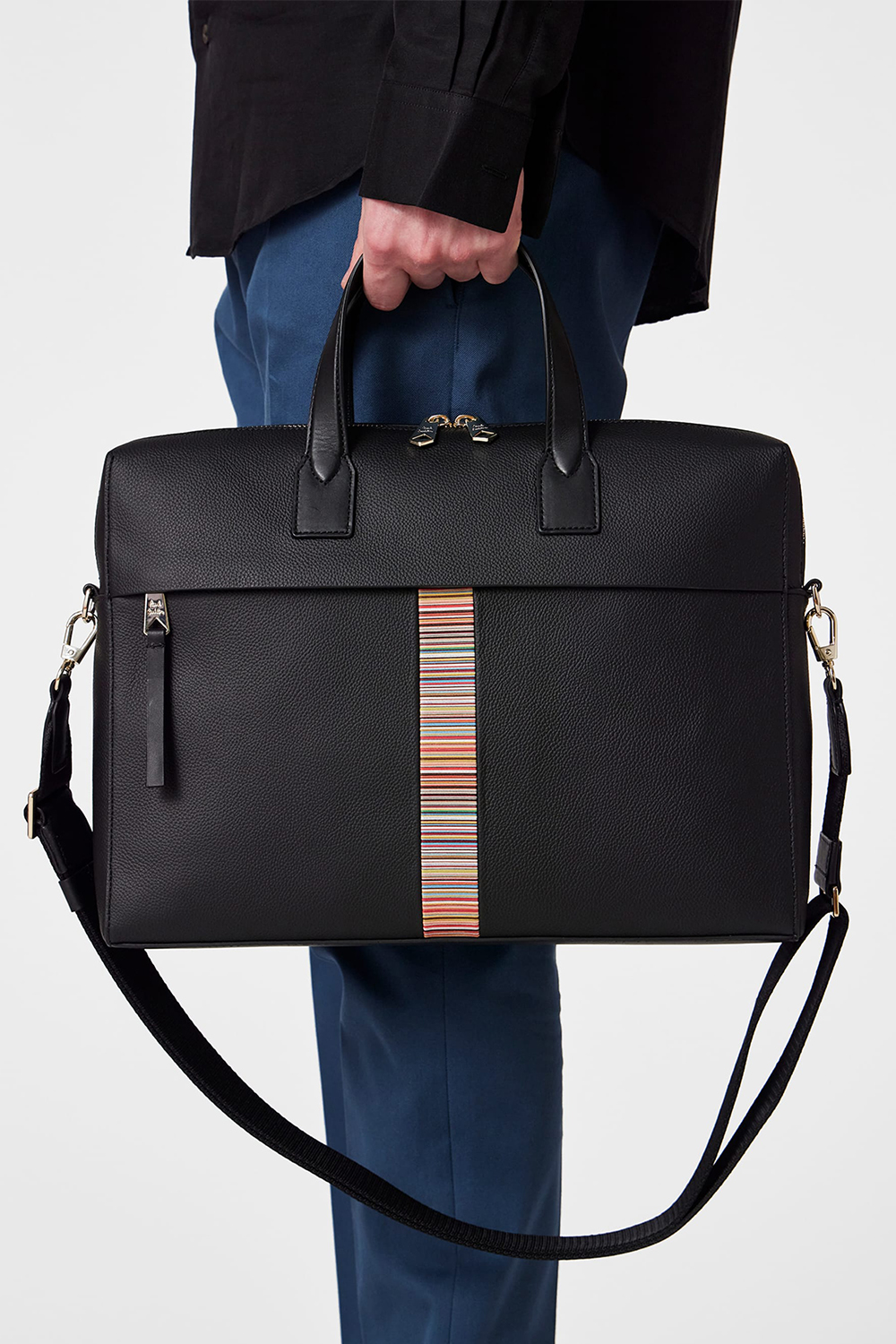 PAUL SMITH Leather 'Signature Stripe' Trim Double-Zip Folio Bag