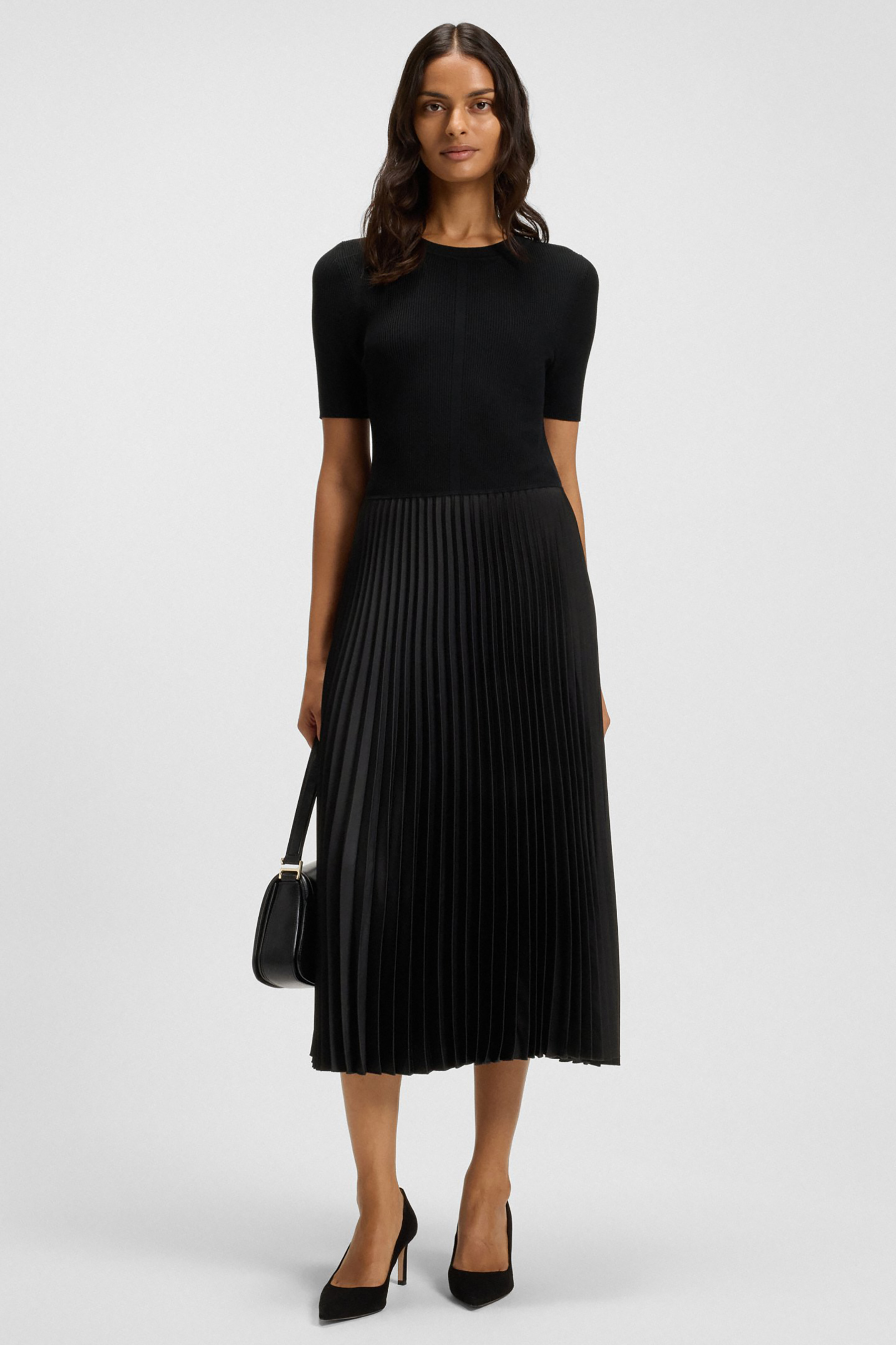 BOSS Slim Fit Mixed-Material Plissé Skirt Dress Fadridi Rock, Erwachsener, Weiblich, Person, Frau