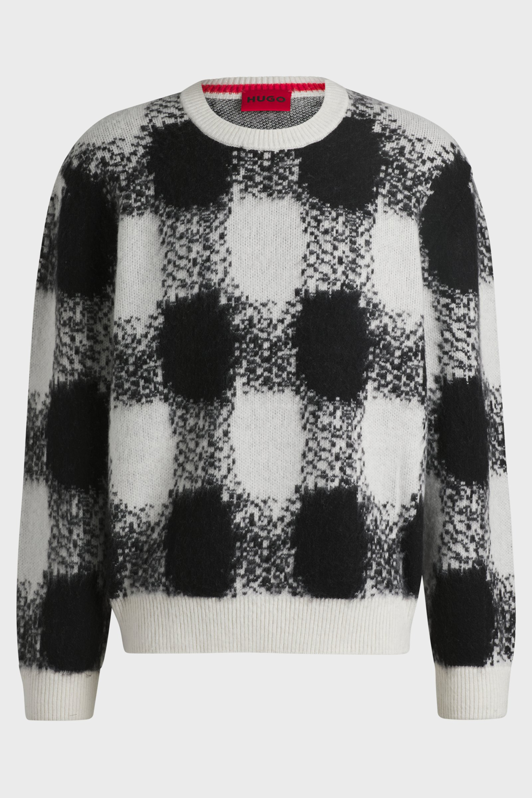 HUGO Oversized Checked Jacquard Knit Sweater Shequer HUGO Oversized Checked Jacquard Knit Sweater Shequer