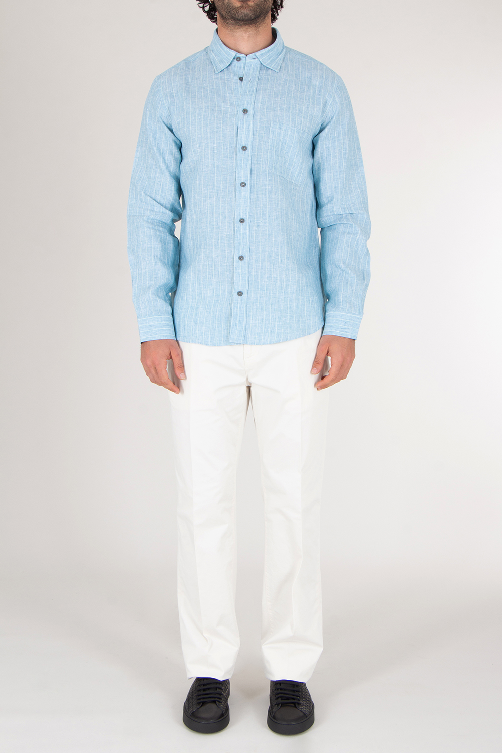 SEAESE Regular Fit Linen Pinstripe Shirt