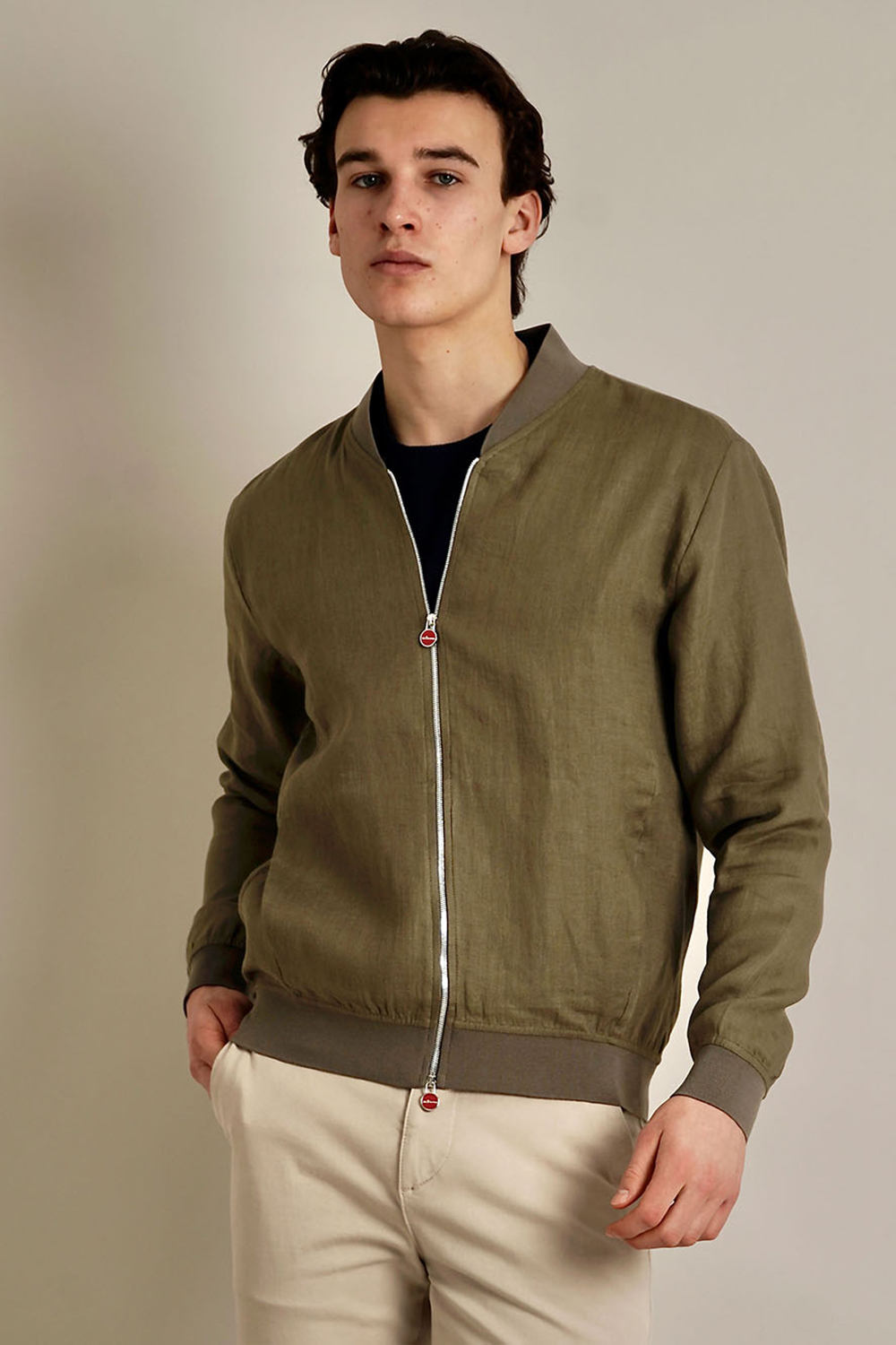 KITON Regular Fit Linen Bomber Jacket