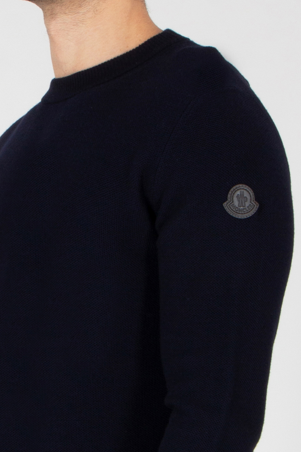 MONCLER Regular Fit Micro Knit Virgin Wool Crew Neck Sweater