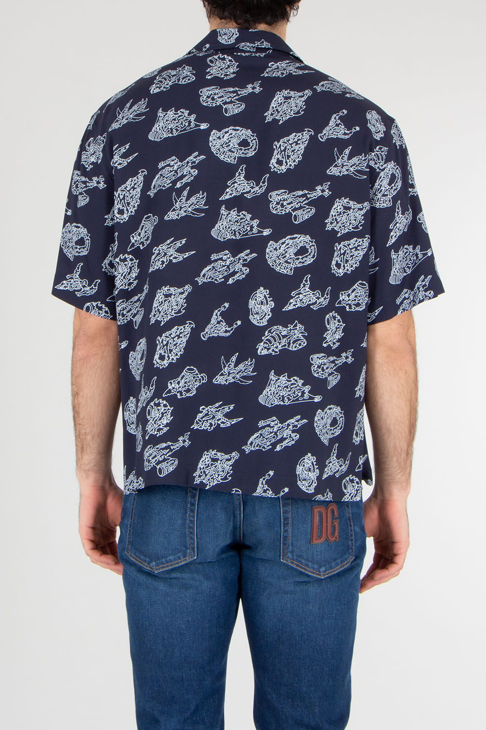 MONCLER Regular Fit Allover Print Viscose Short-Sleeve Shirt